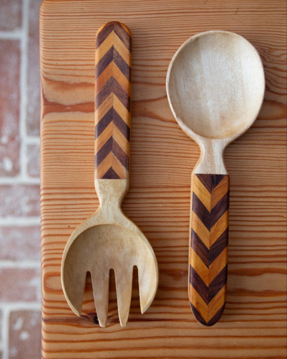 Indian Mosaic Wooden Salad Servers