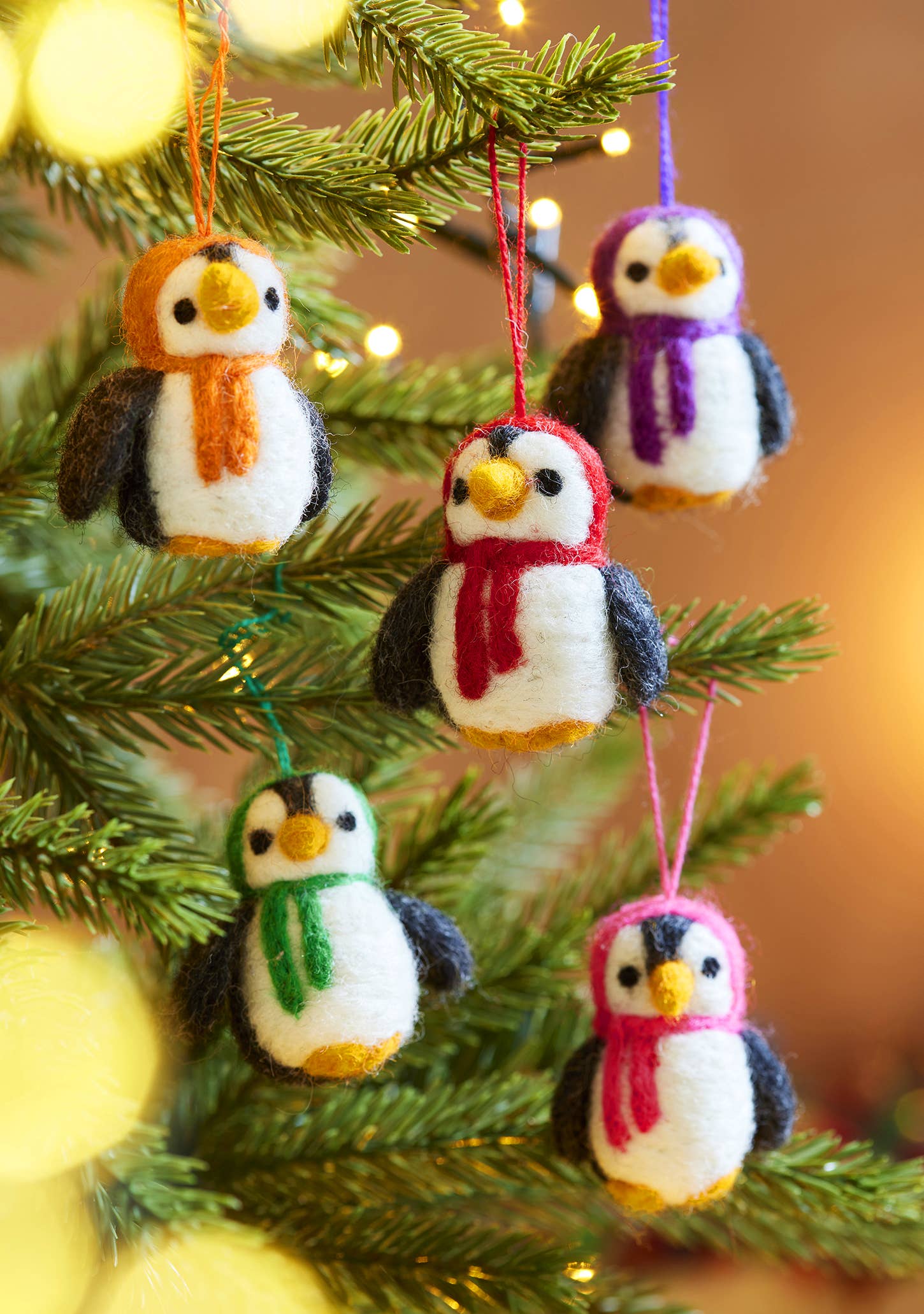 Set Of 5 Hanging Felt Penguin Decorations