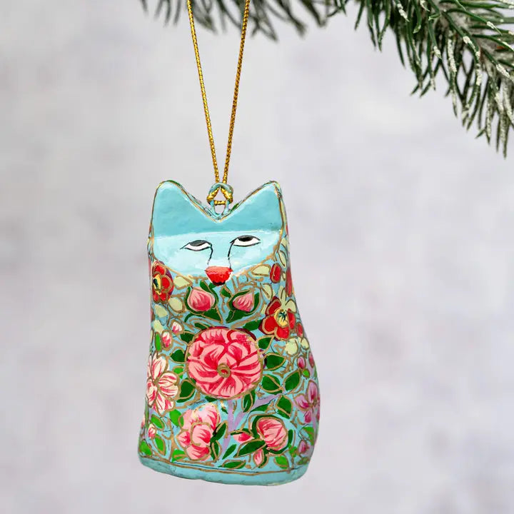 Blue Floral Hanging Cat Decoration
