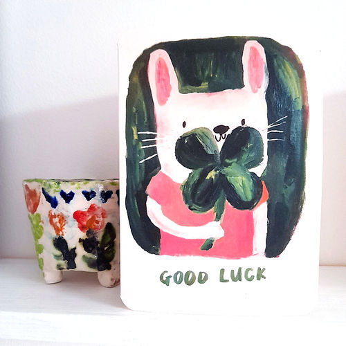 Good Luck Bunny and Clover Card
