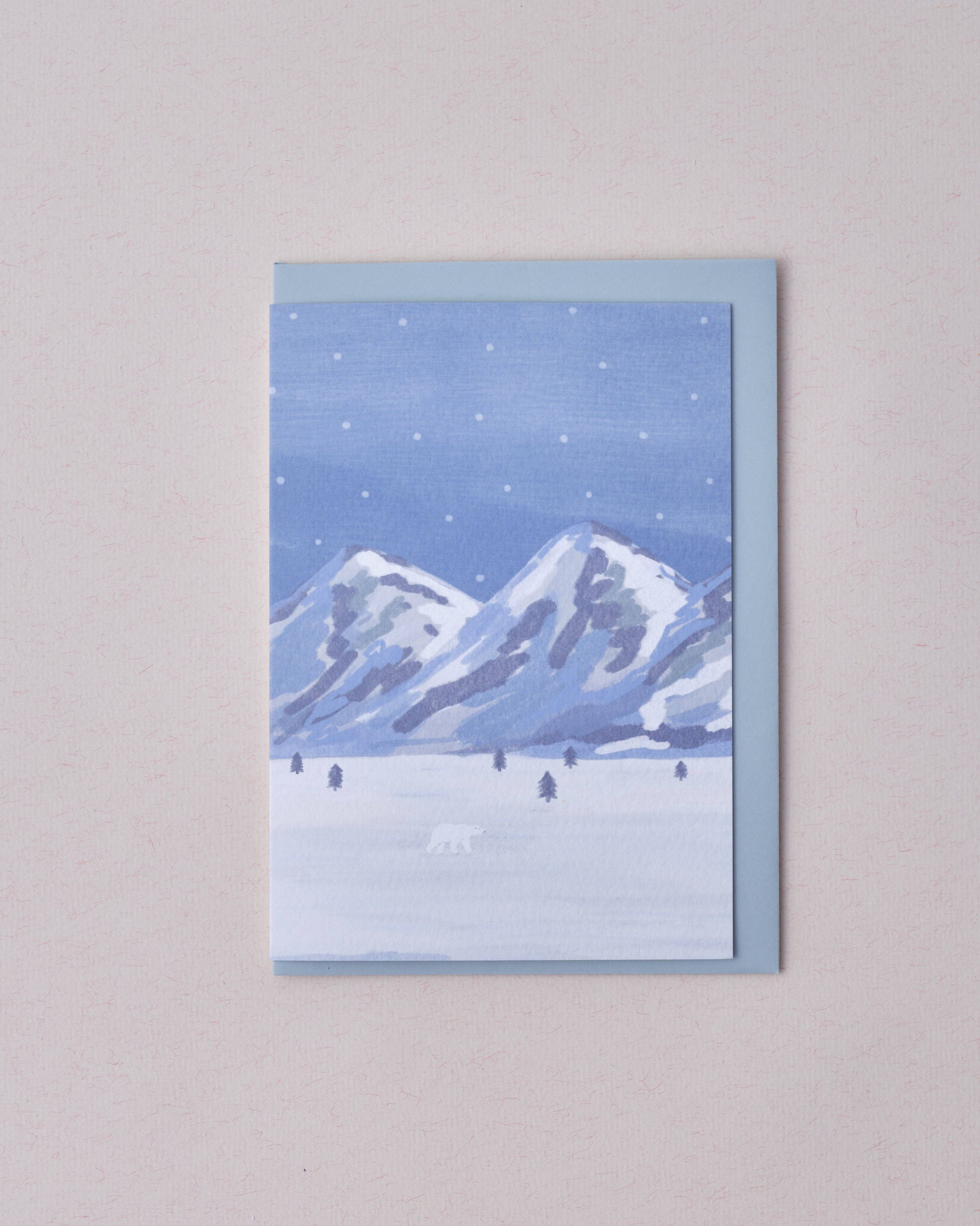 Snowy Mountains Polar Bear Christmas Card
