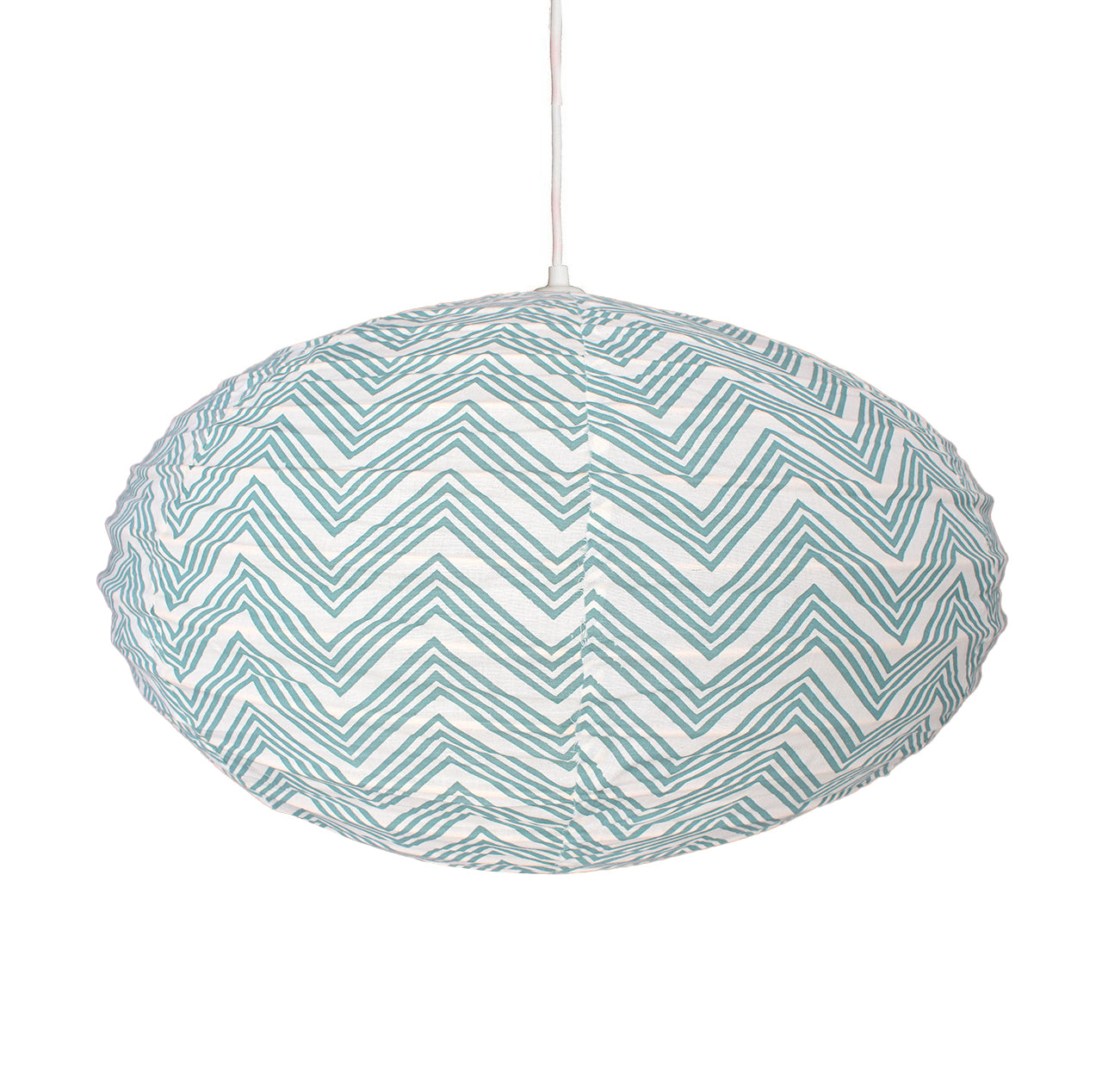 Large 80cm Cream & Teal Kuba Cotton Pendant Lampshade