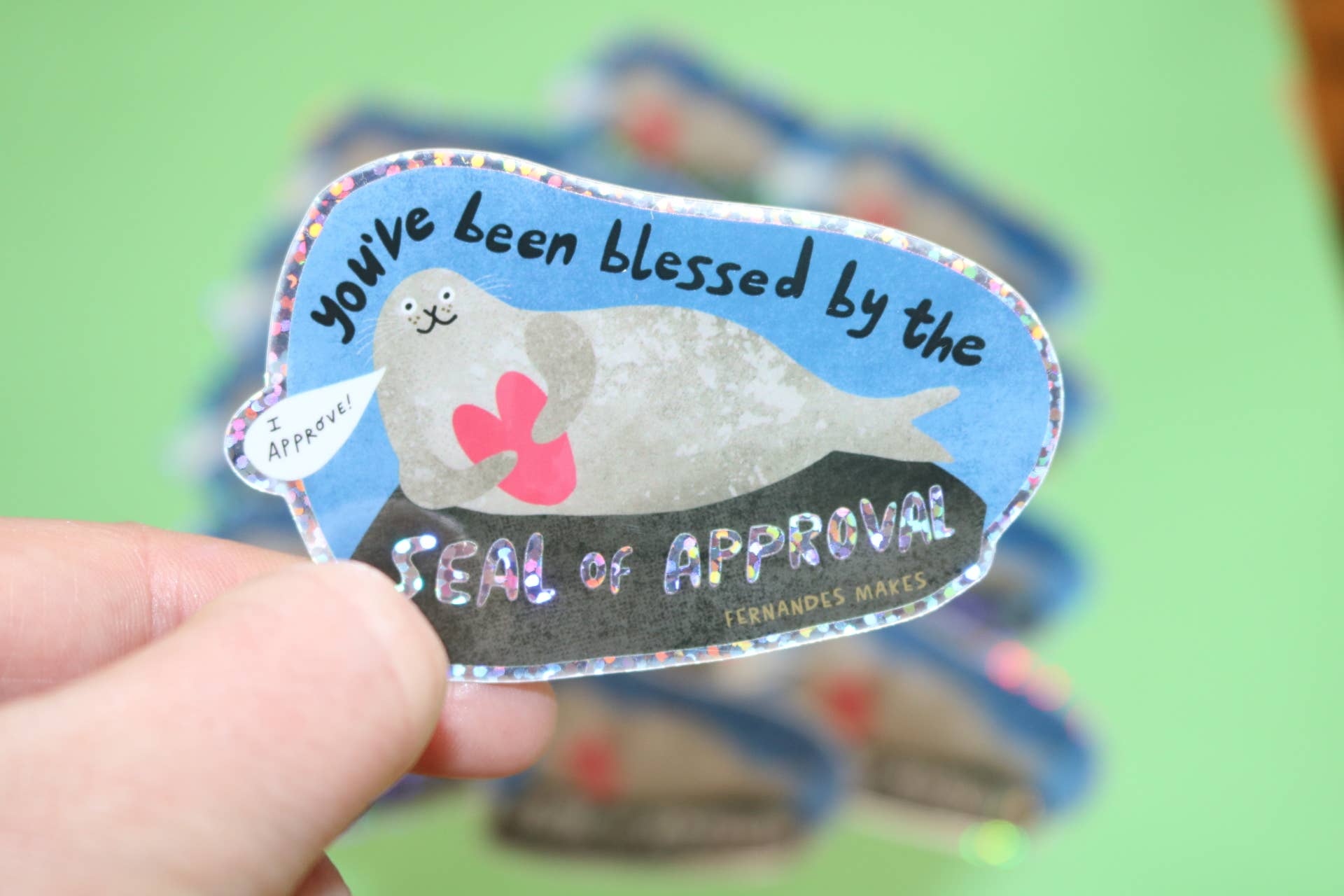 Seal Of Approval Glossy Glitter Vinyl Sticker
