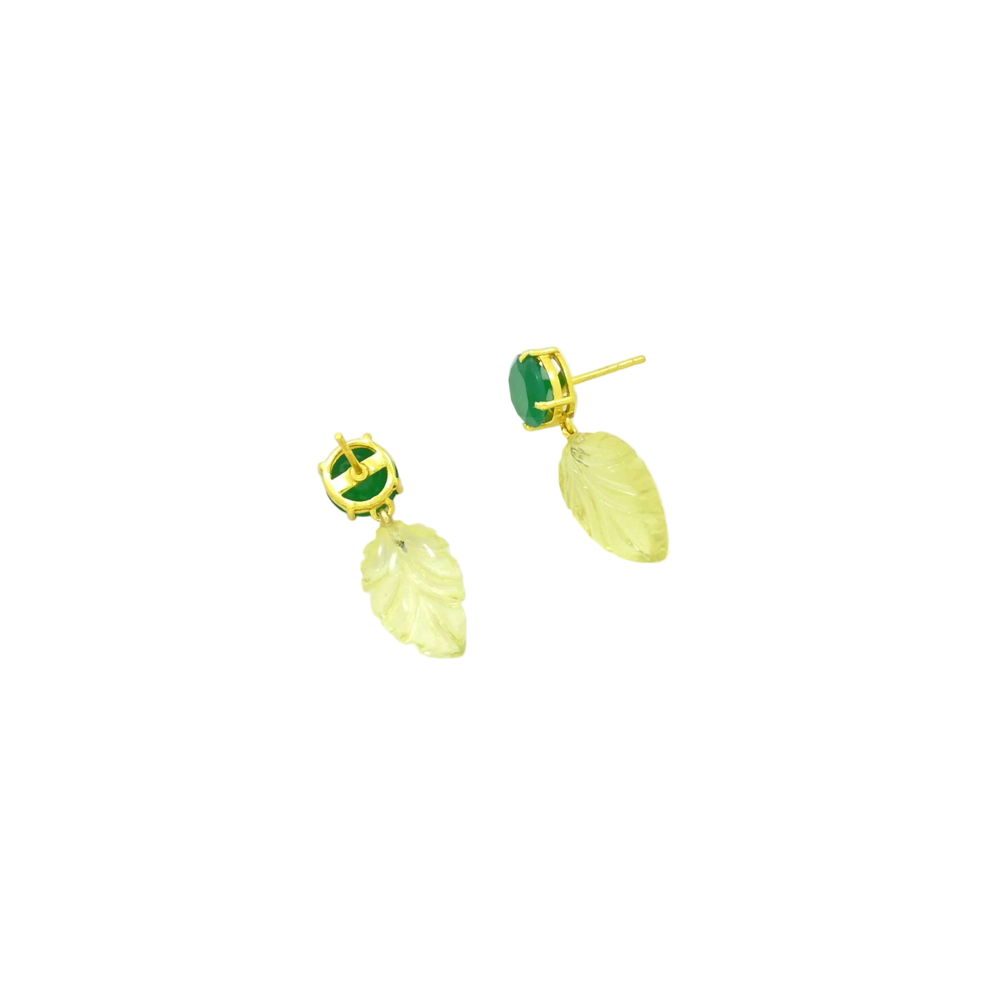 Amaya Stud Earrings - Lemon Quartz & Green Onyx