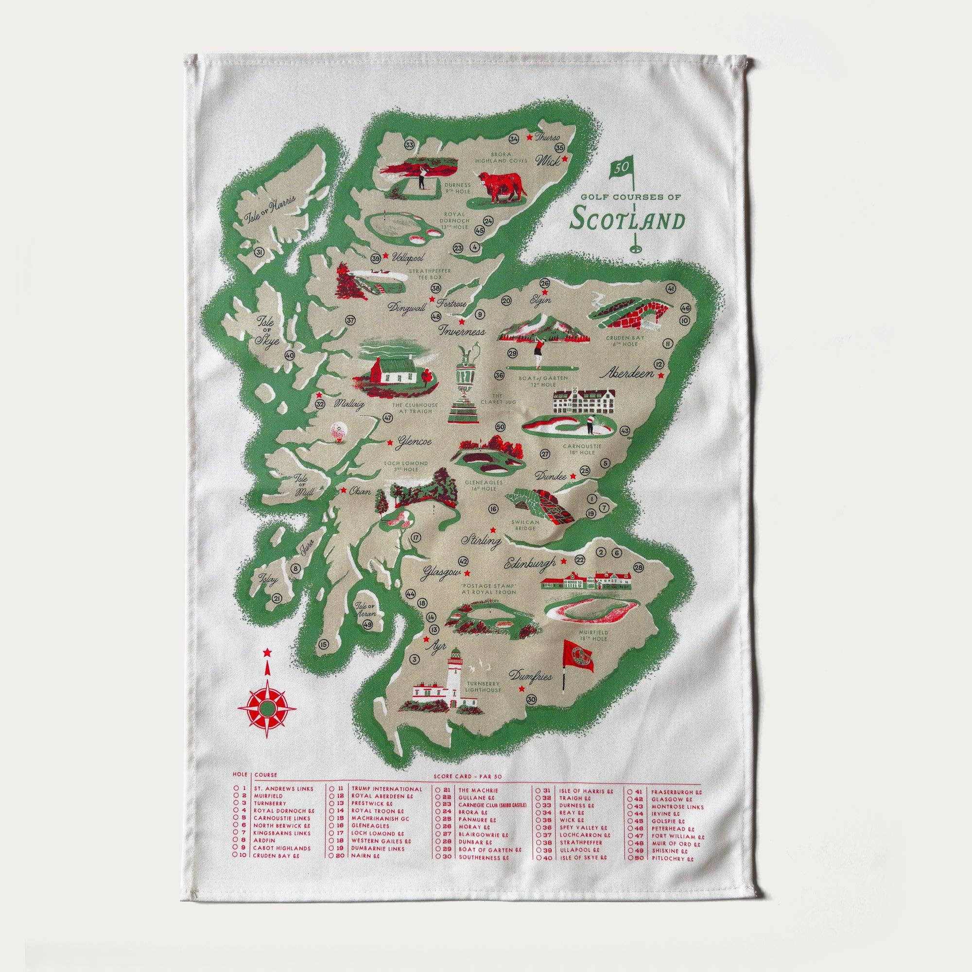Golf Courses of Scotland Tea Towel