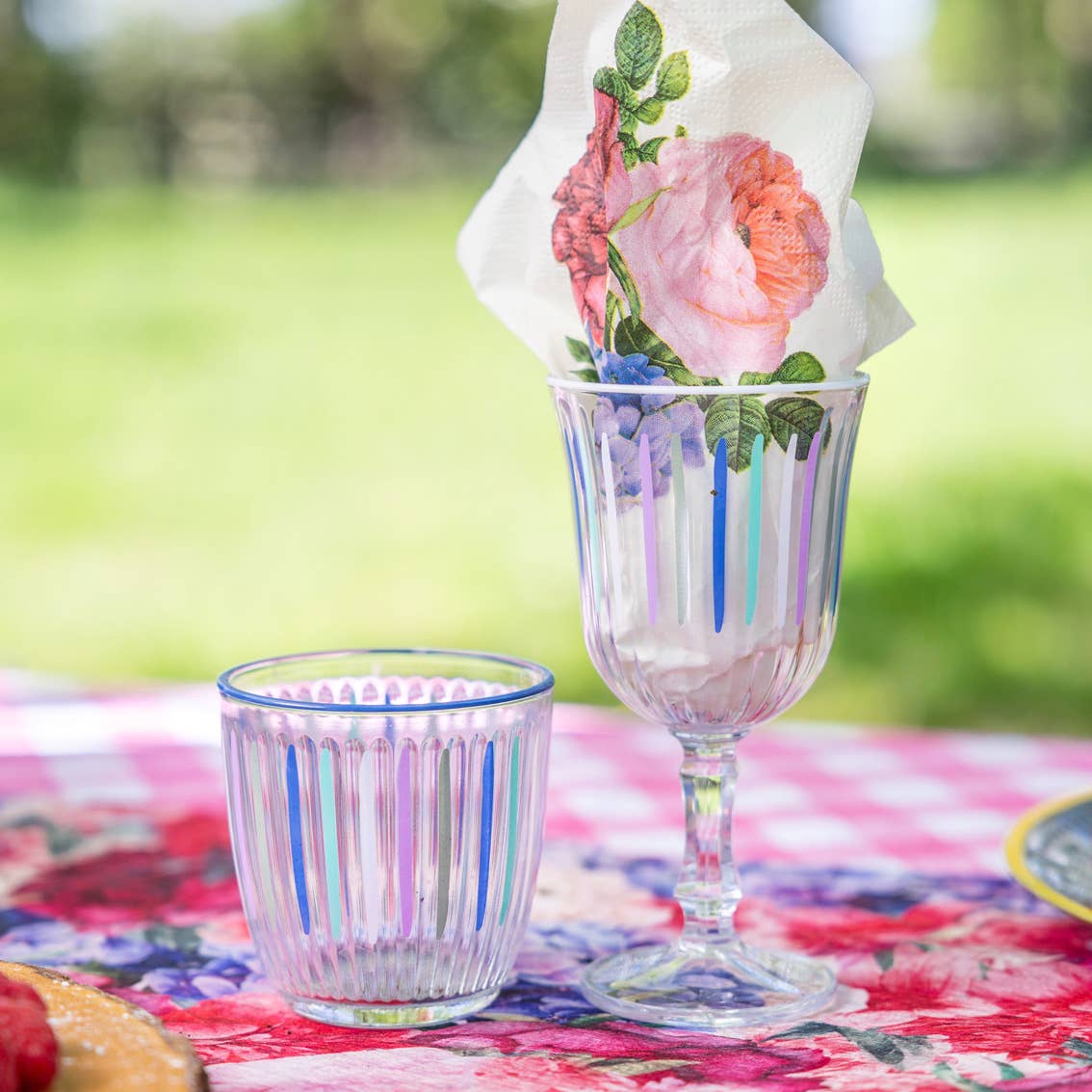 Blue & White Striped Glass Tumblers