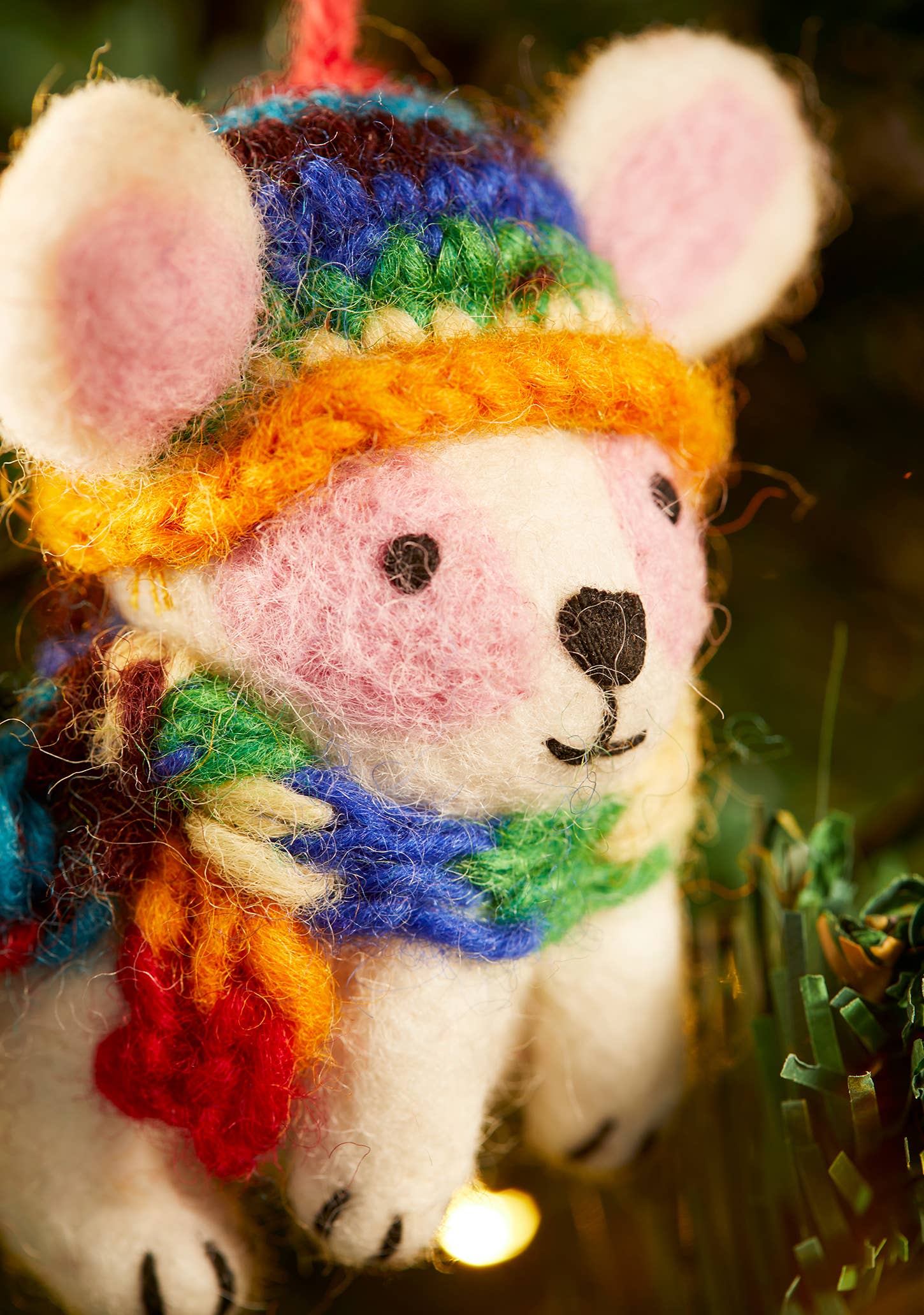 Felt Rabbit in Rainbow Knitted Wool Hat