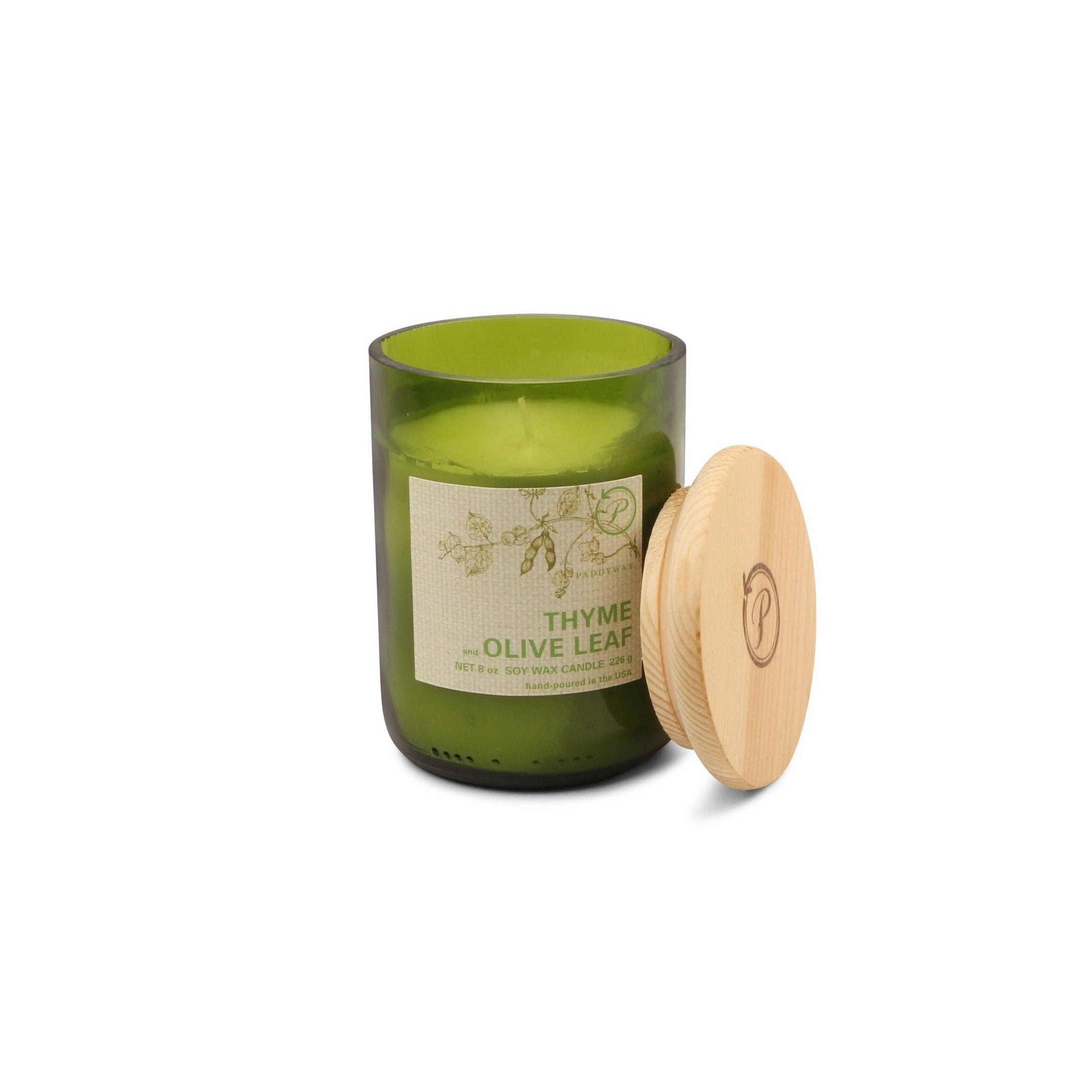 Green Recycled Glass Candle - Thyme & Olive Leaf
