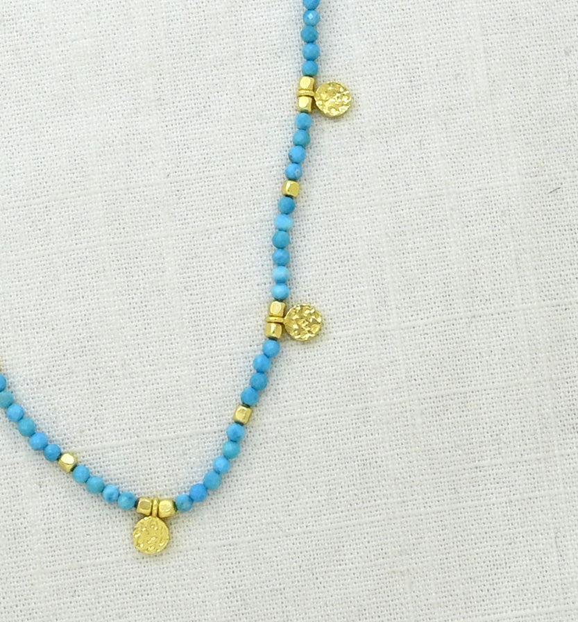 Turquoise Bead & Gold Disc Necklace