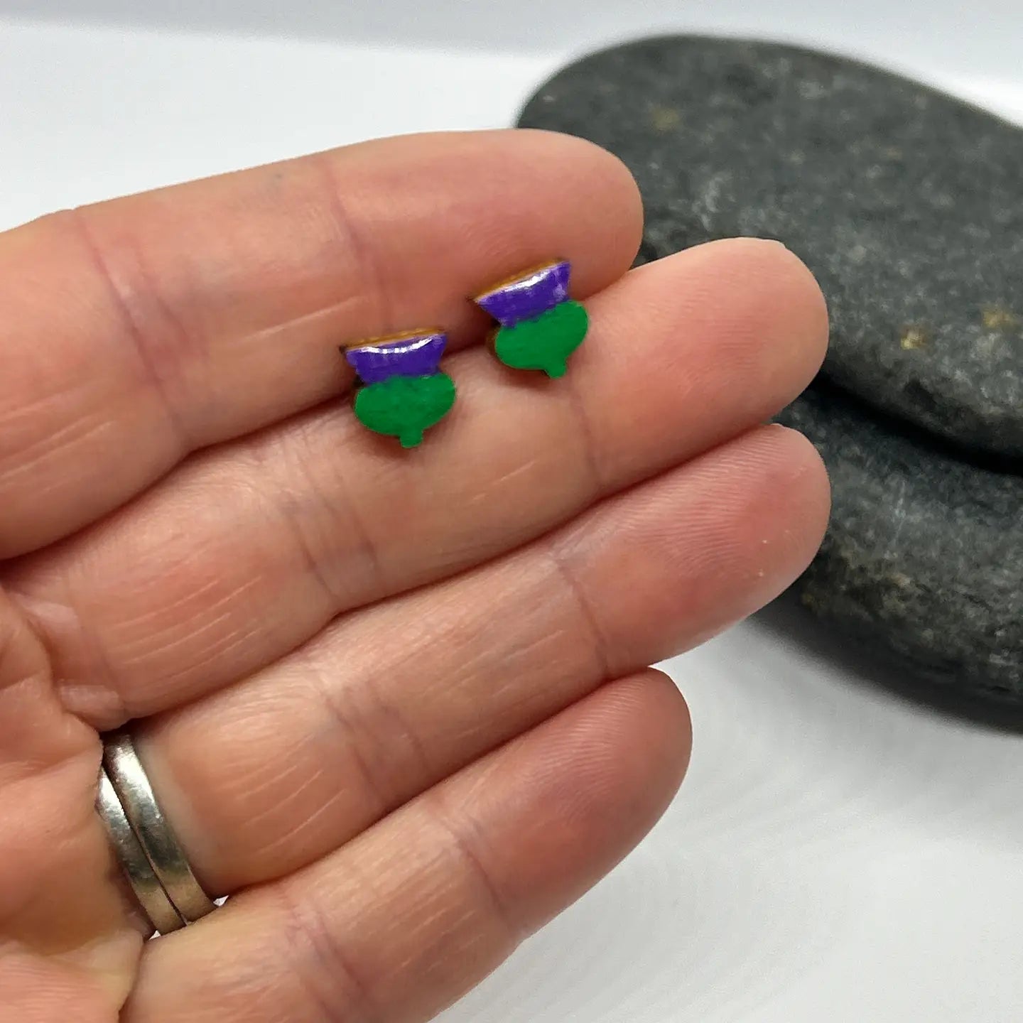 Hand Painted Thistle Earrings