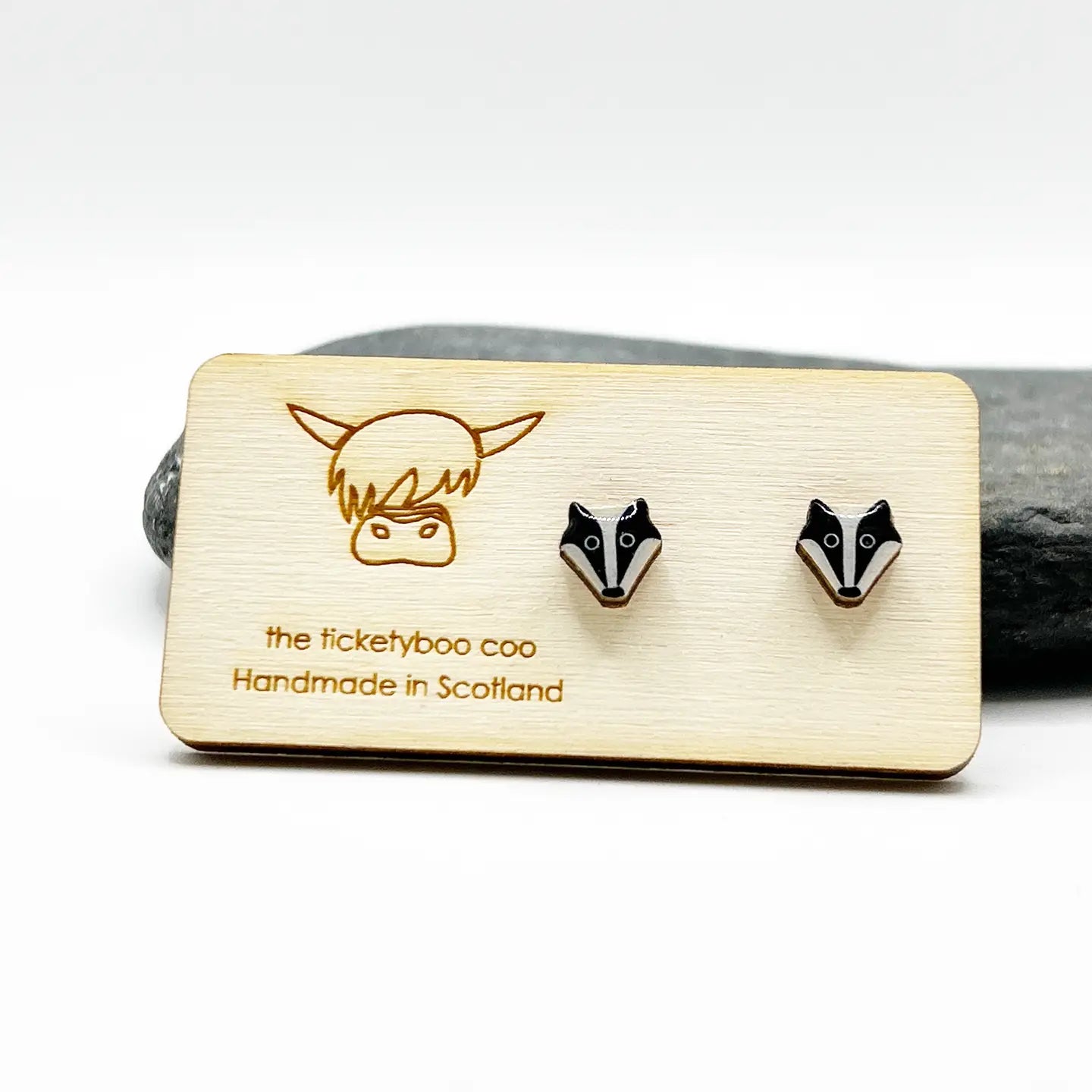 Hand Painted Wooden Badger Earrings