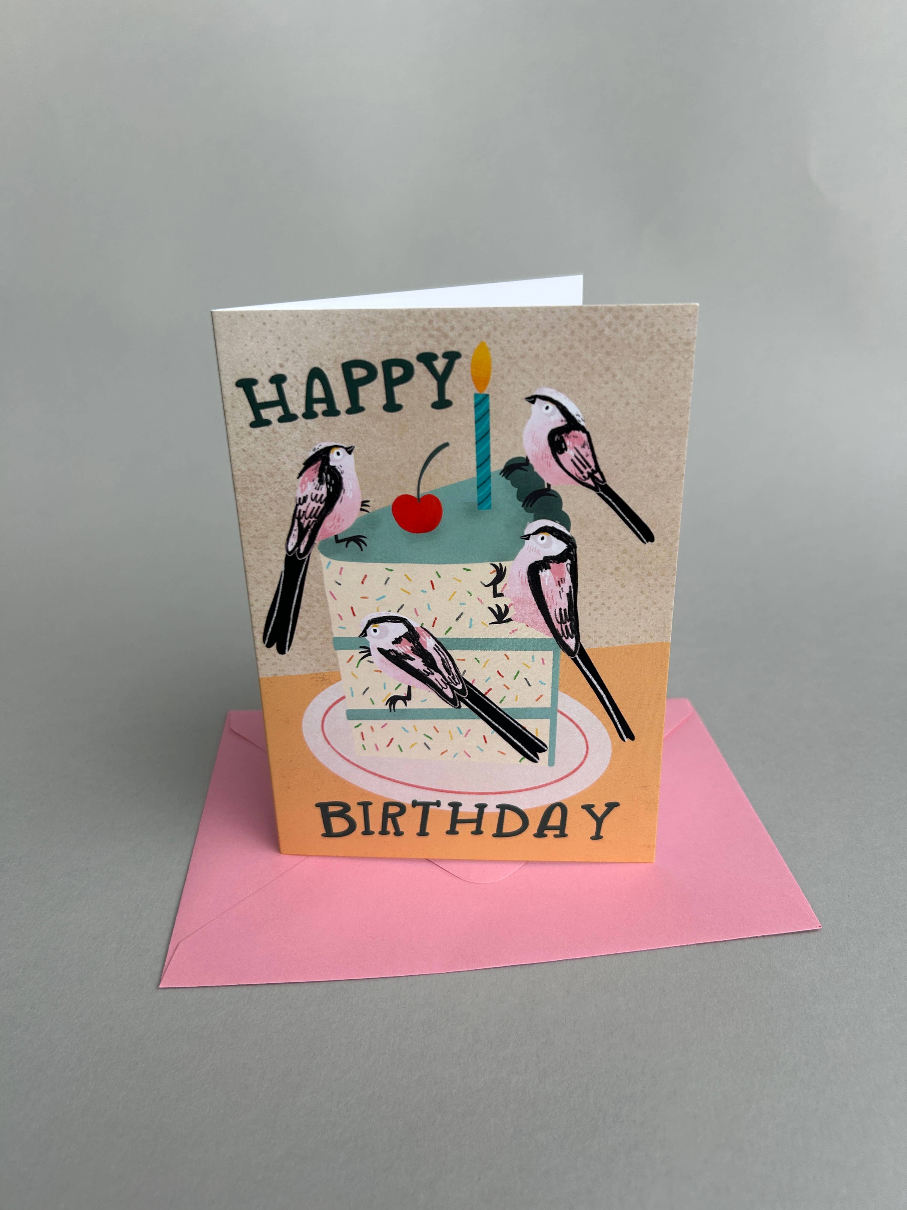 Long Tailed Tits - Happy Birthday (Cake) - A6 Greeting Card