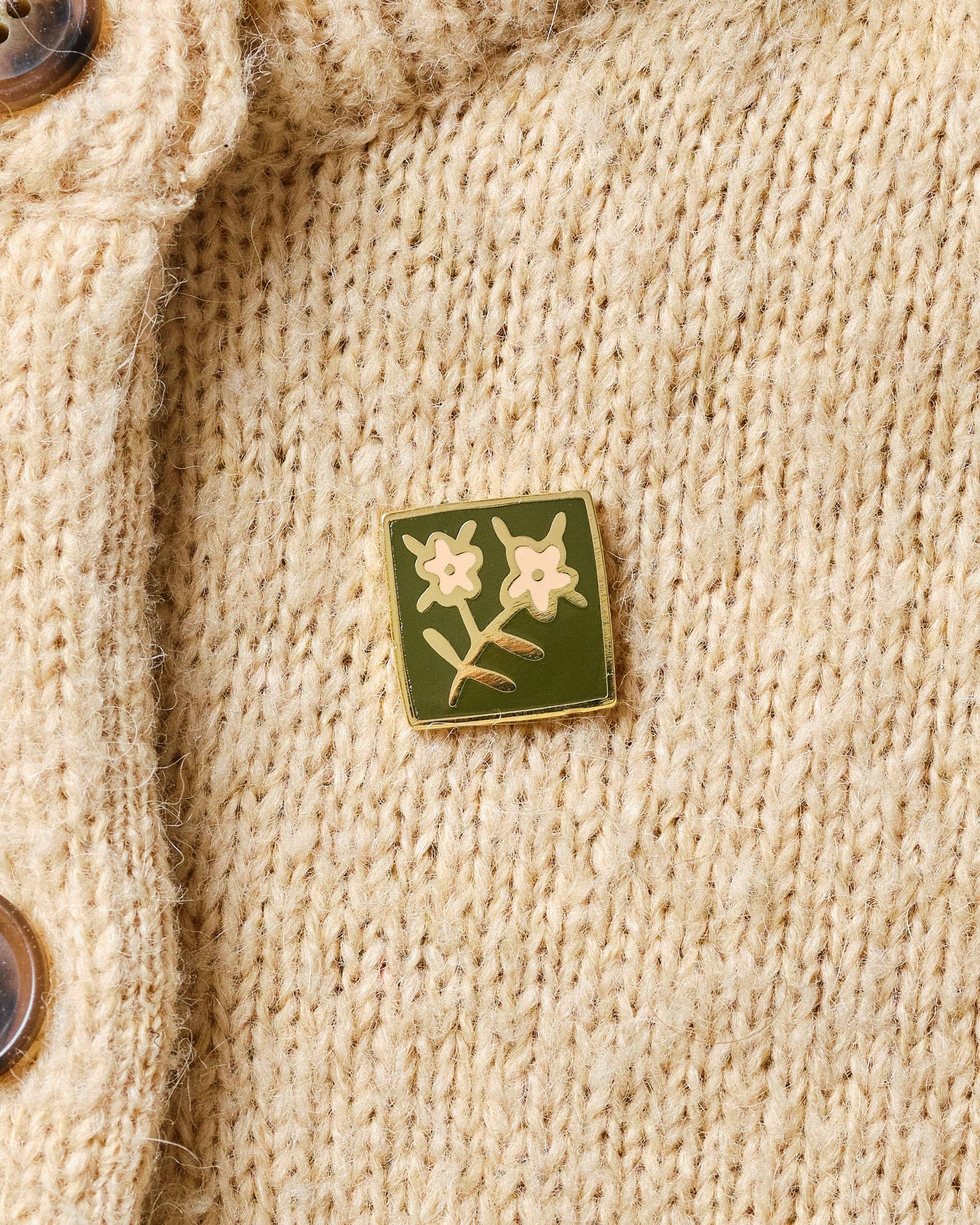 Square Folk Art Flower Enamel Pin