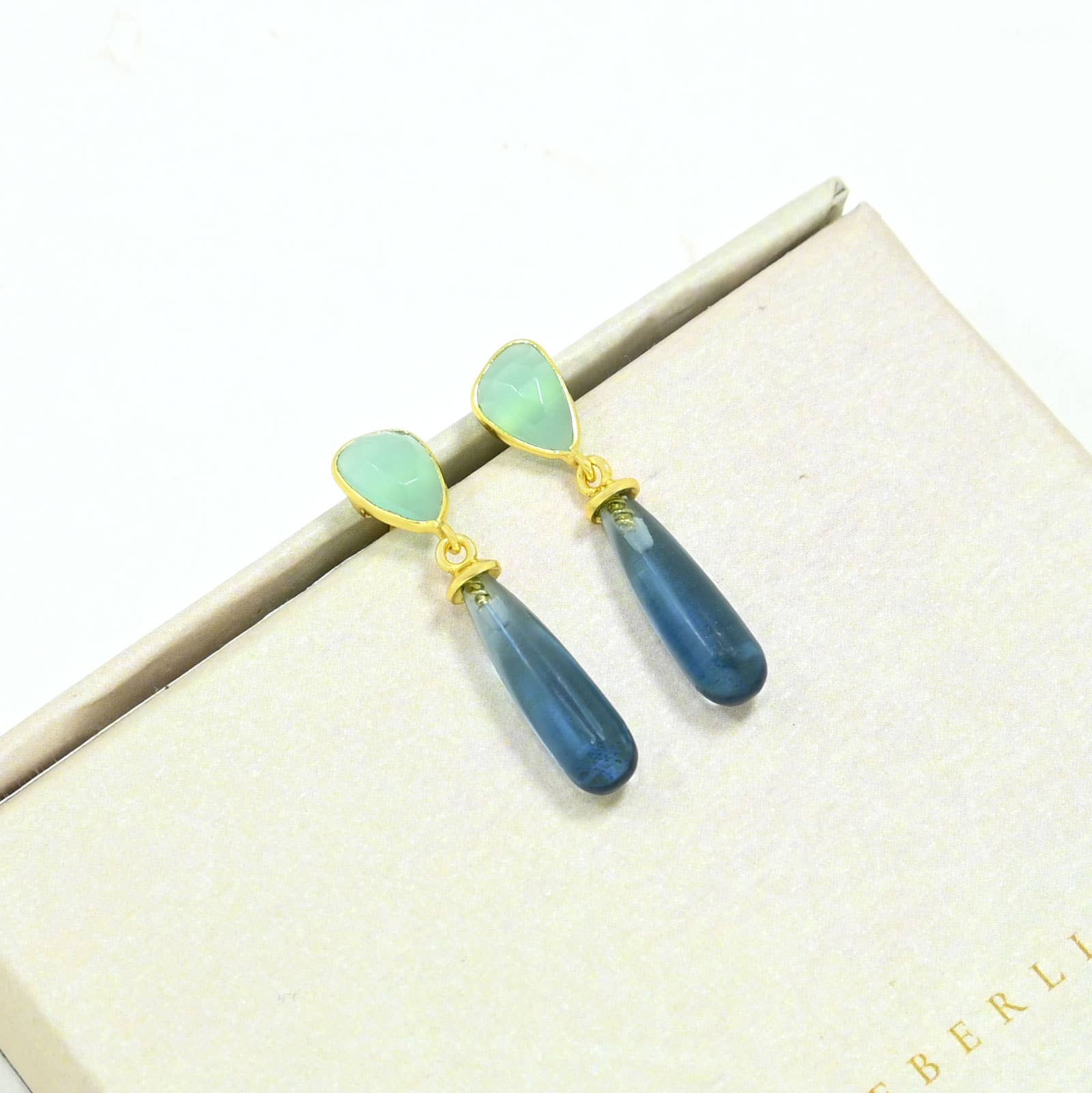 Adhara Stud Earrings - Blue Iolite & Aqua Chalcedony