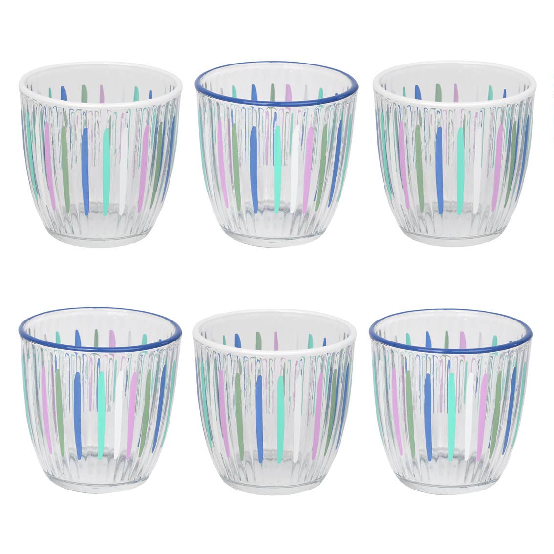 Blue & White Striped Glass Tumblers