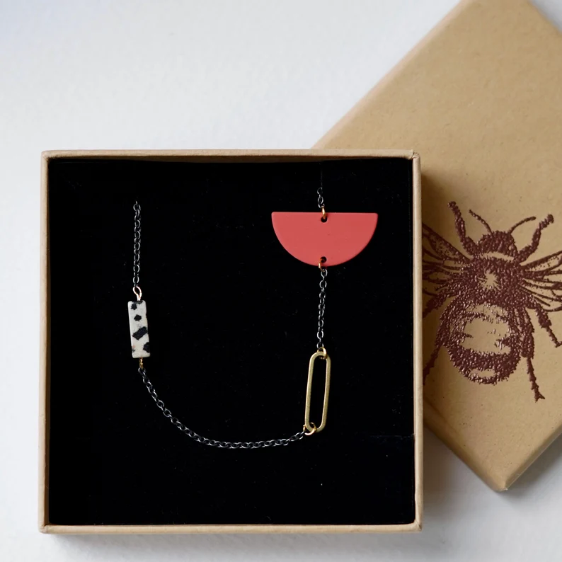 Colour Pop Geometric Necklace - Rust Orange
