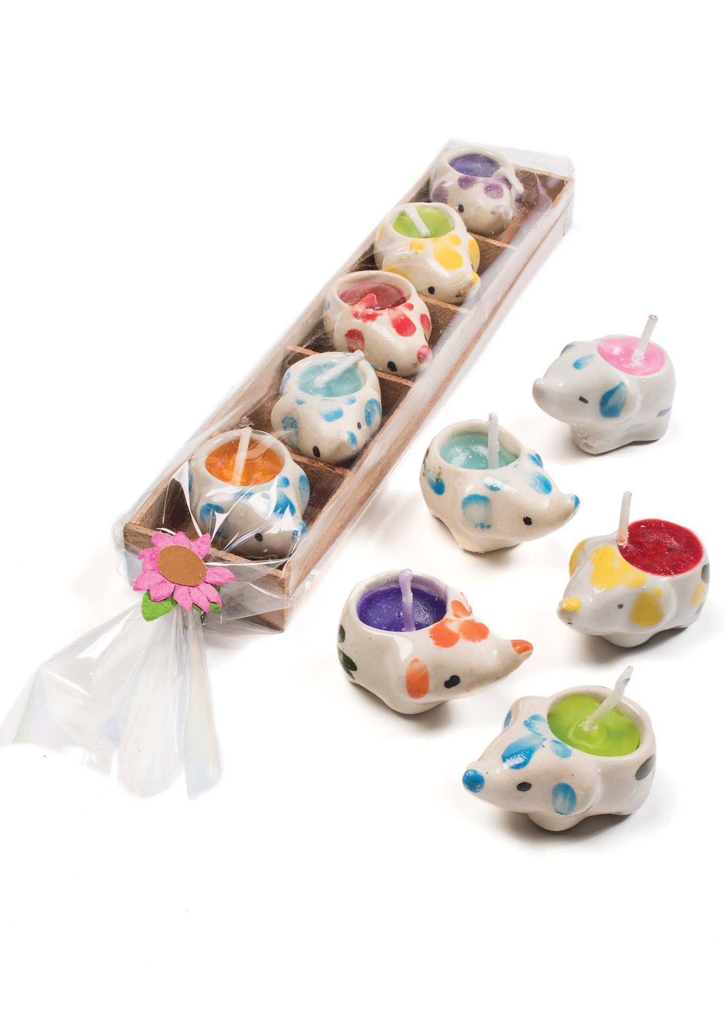 Set Of 5 Elephant Mini Candles In Wooden Box