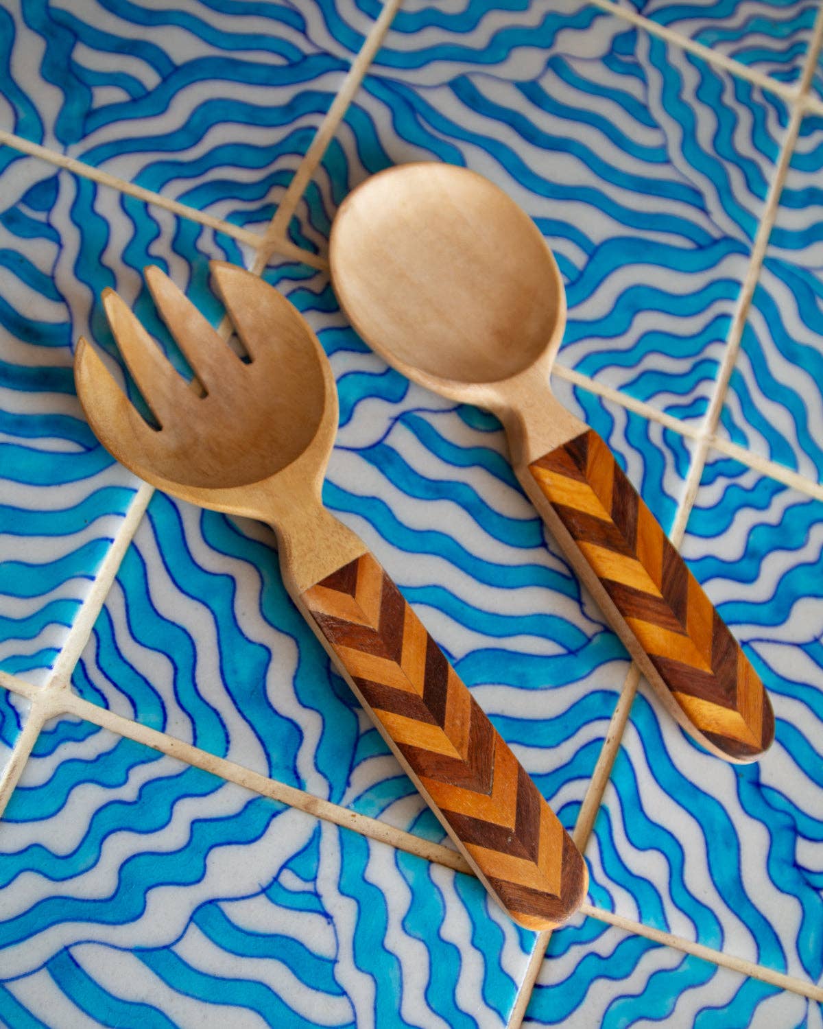 Indian Mosaic Wooden Salad Servers