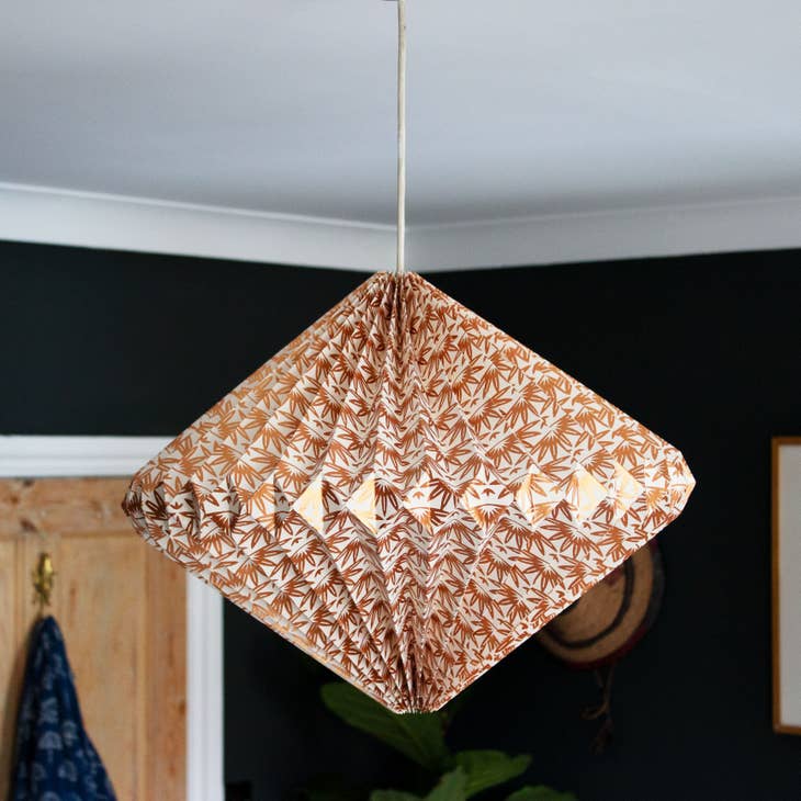 Hand-Folded Paper Lampshade -  Bronze Palm Diamond