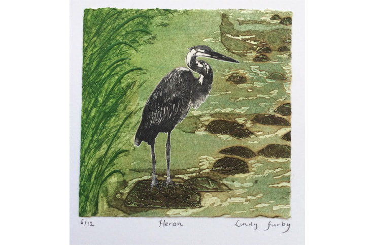 Heron Collagraph Print
