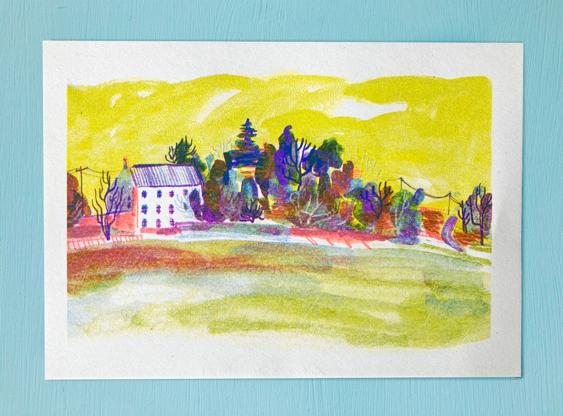 Scottish Farm Risograph Print