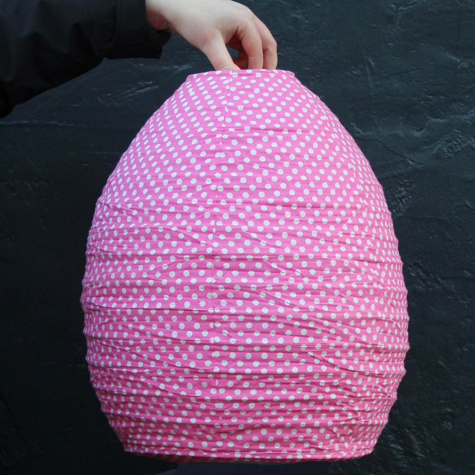 Egg 35cm Pink & Cream Mini Dot Cotton Pendant Lampshade