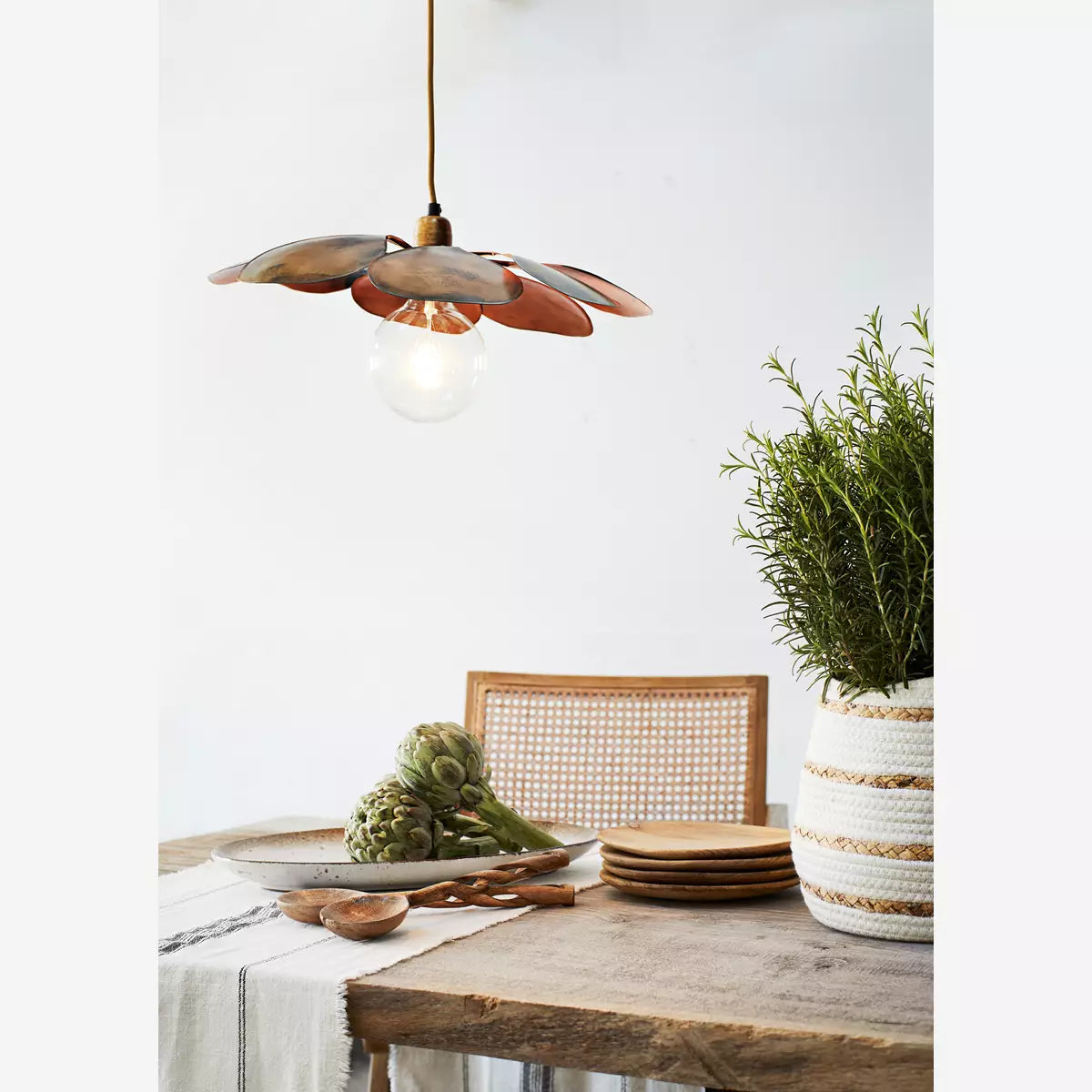 Elm Wood Chair With Rattan Seat & Back