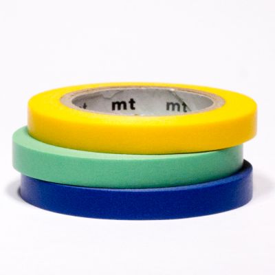 Trio Of Slim Mint, Blue & Yellow Washi Tapes