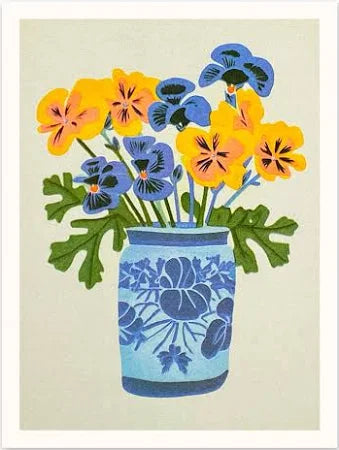 Pansies in Vase Risograph Art Print