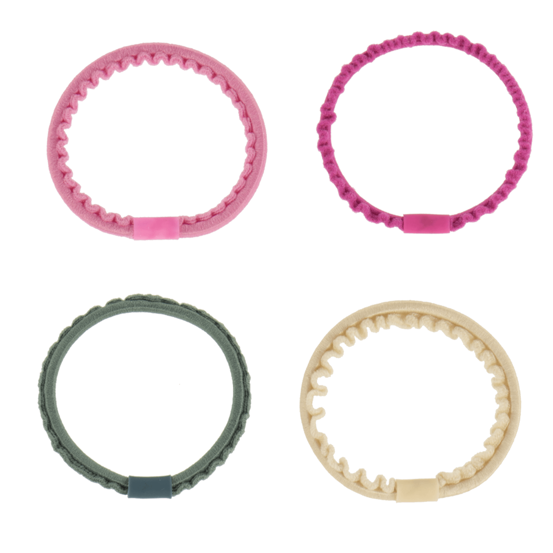 Set Of 4 Pink, Green & Cream Thin Kknekki Hair Ties