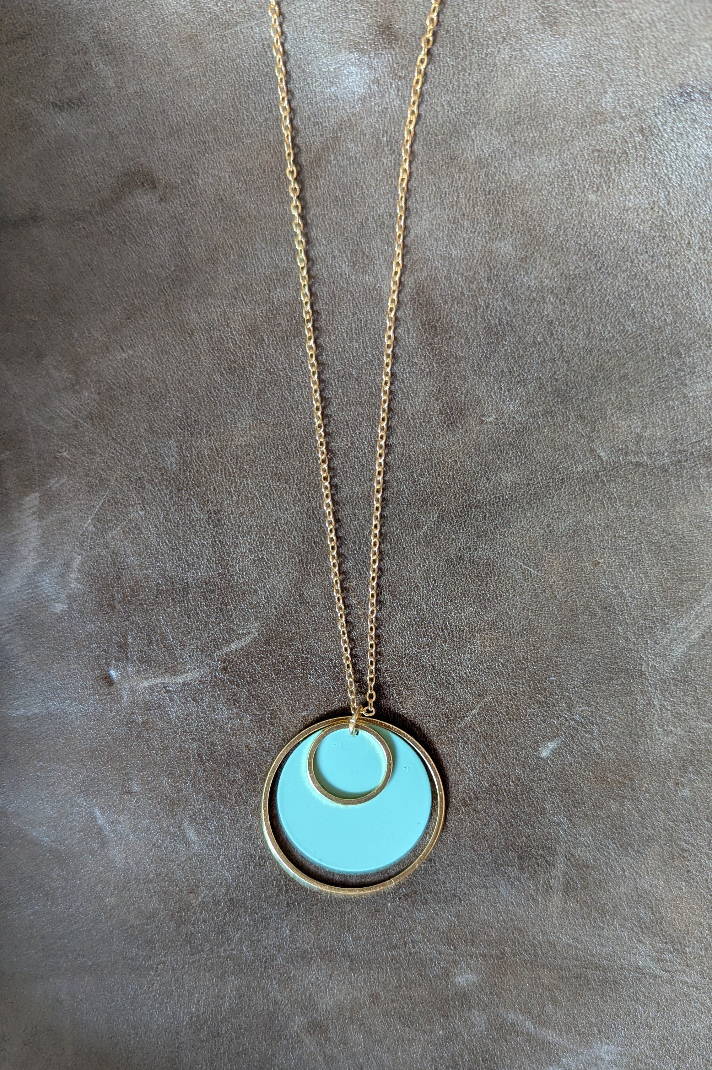 Colour + Brass Double Hoop Pendant Necklace: Mint