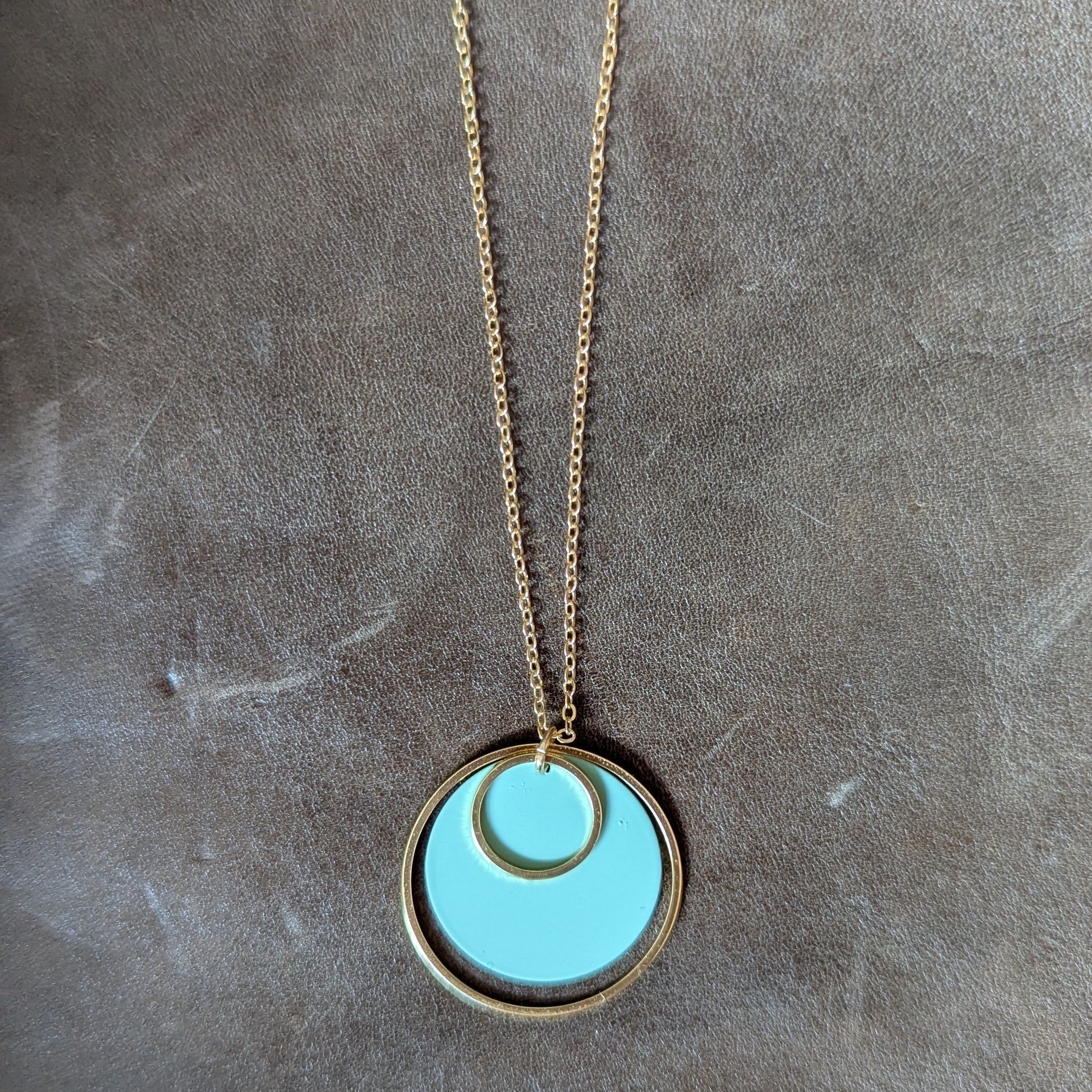 Colour & Brass Double Hoop Pendant Necklace - Mint