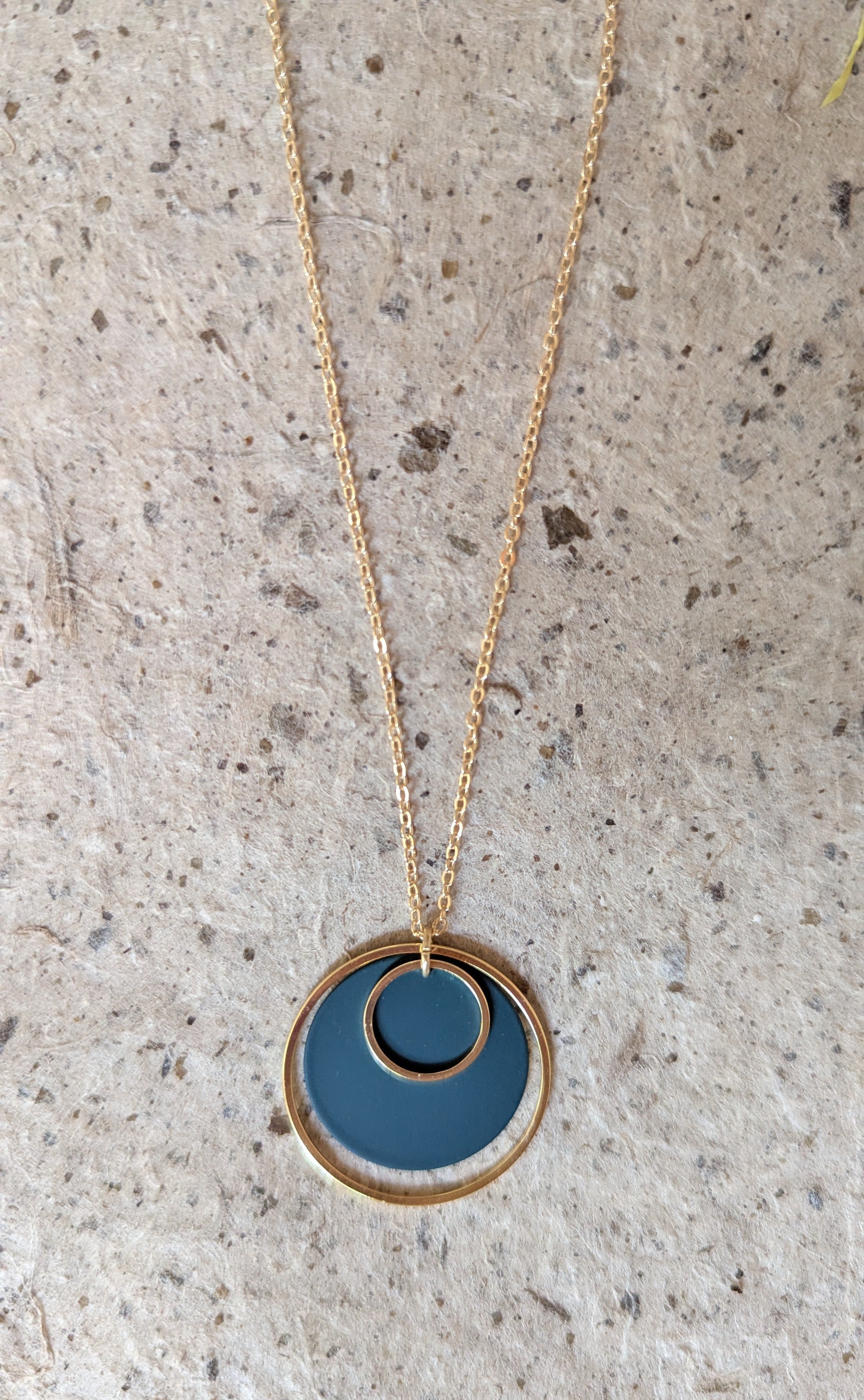 Colour + Brass Double Hoop Pendant Necklace: Teal