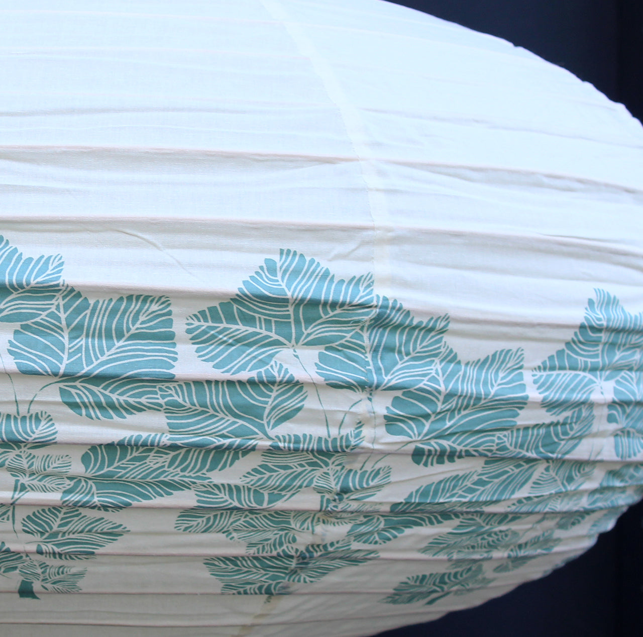 Large 80cm Cream & Teal Vine Cotton Pendant Lampshade