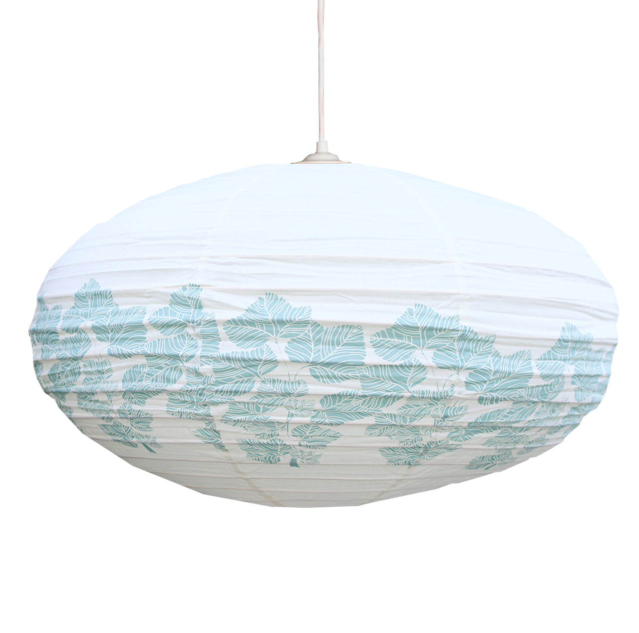 Large 80cm Cream & Teal Vine Cotton Pendant Lampshade