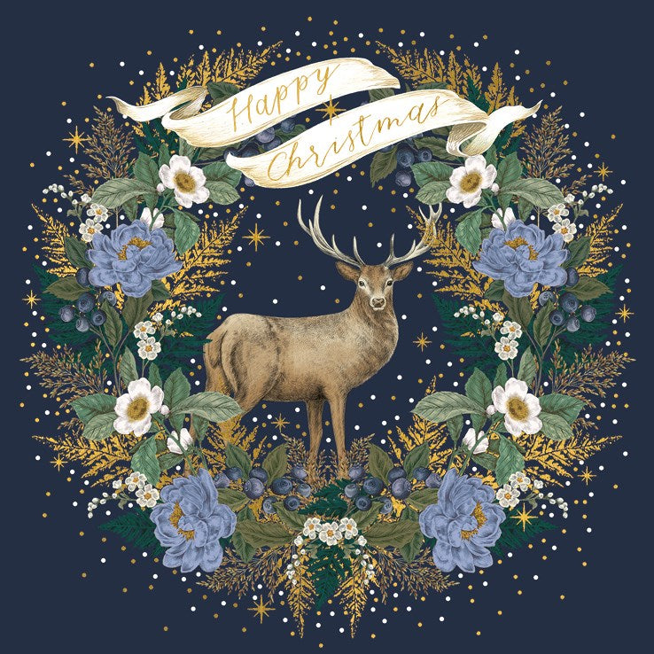 Pack of 6 Christmas Cards - Stag & Wreath