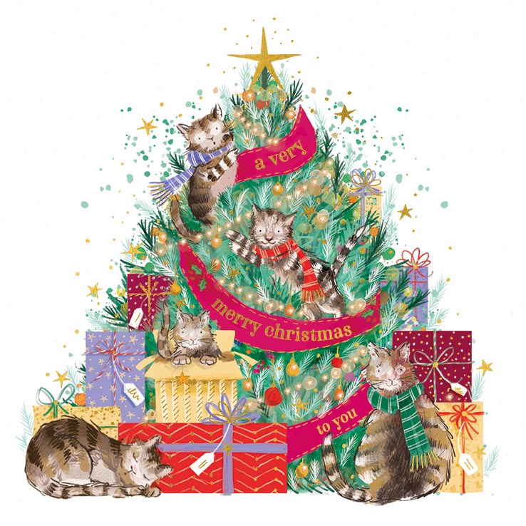 Pack of 6 Christmas Cards - Cats In Christmas Tree