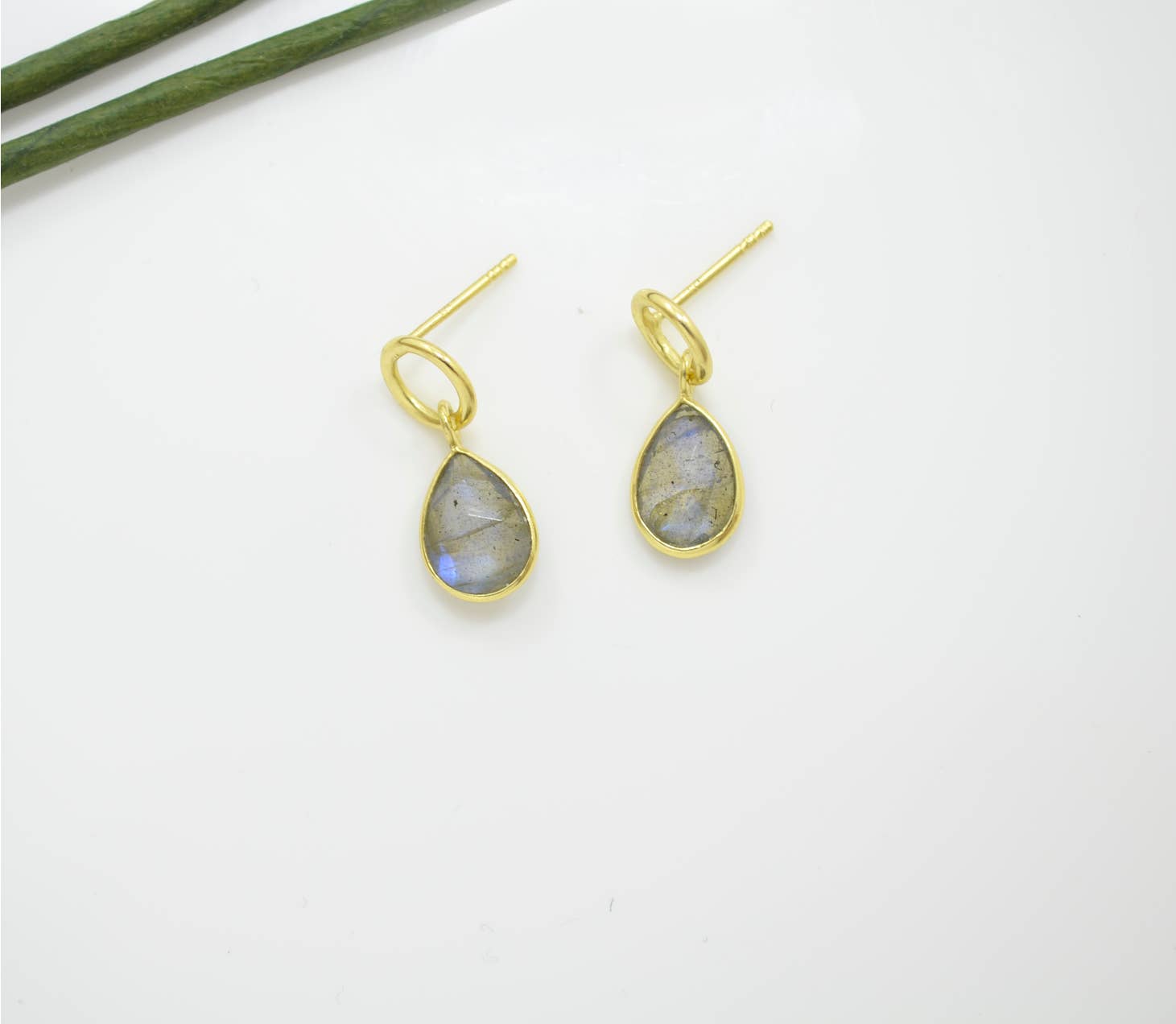 Circle Post Labradorite Gold Plated Earrings