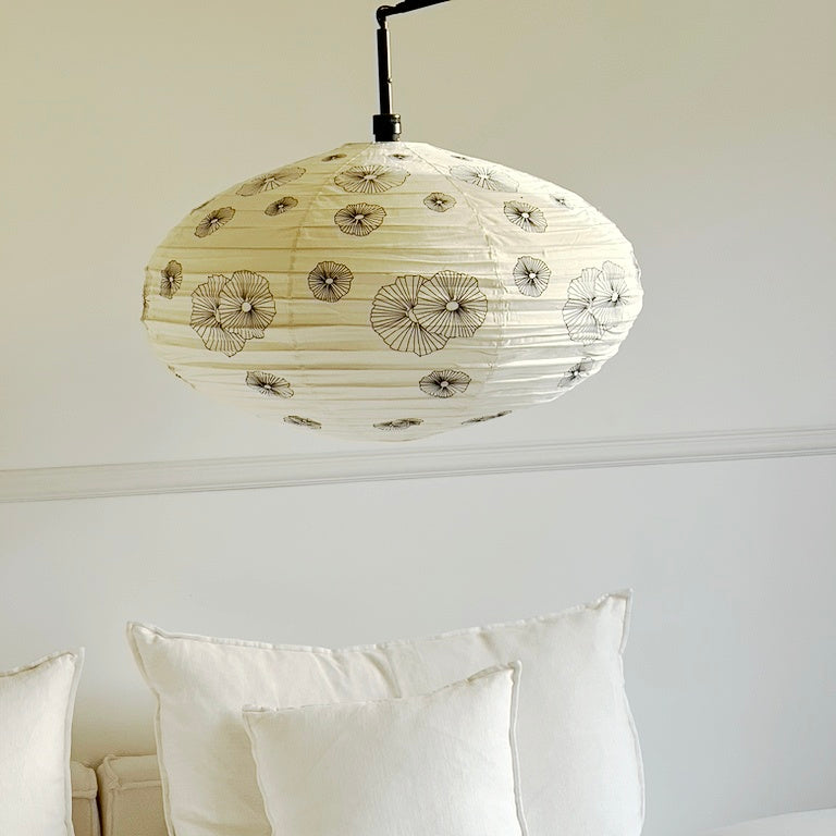 Large 80cm Cream & Black Granulosa Cotton Pendant Lampshade