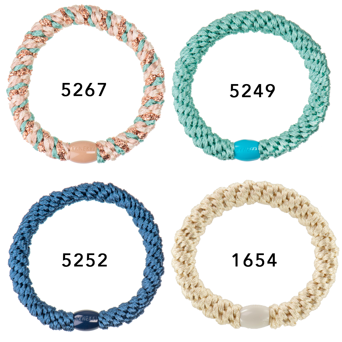 Set Of 4 Blue, Green And Cream Kknekki Hair Ties