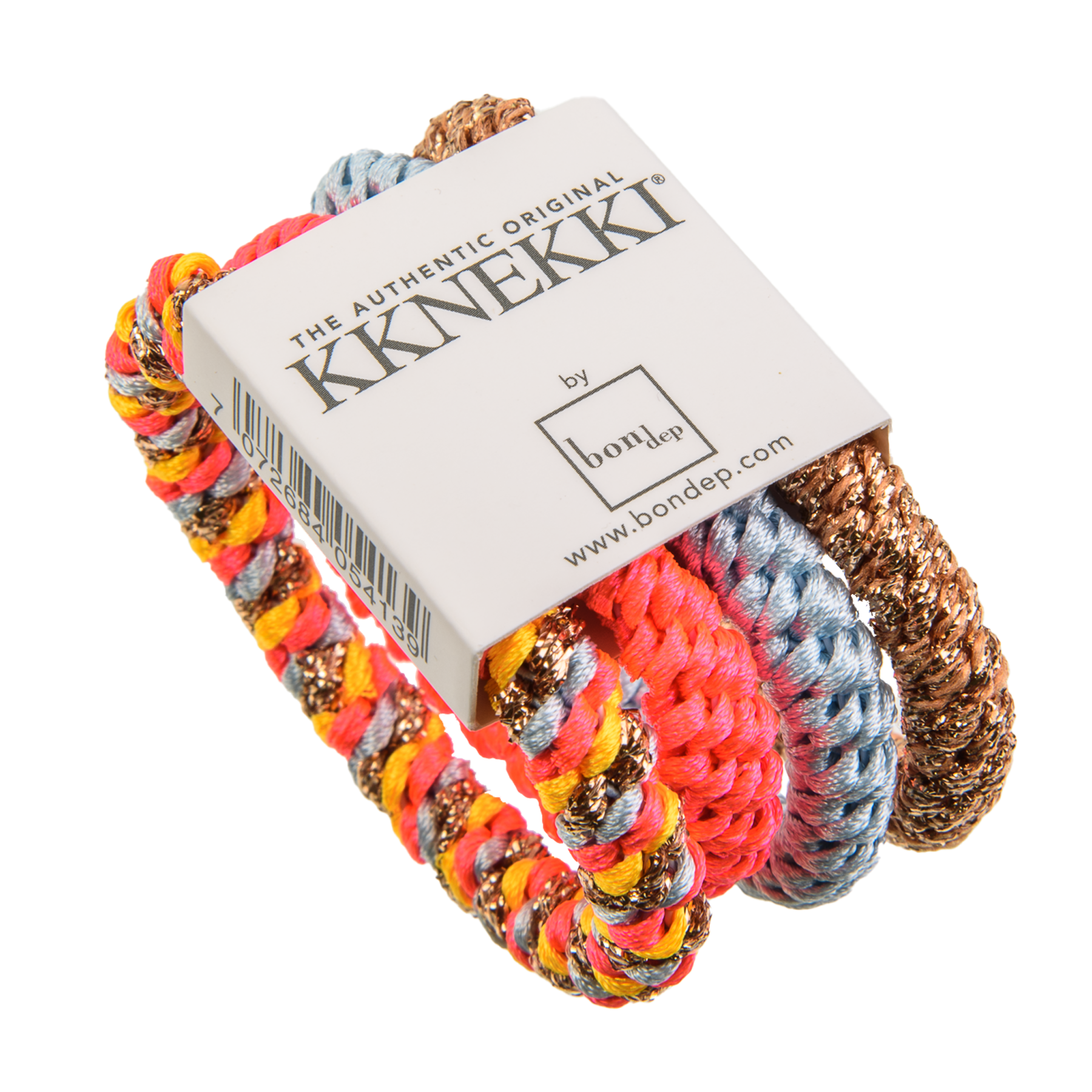 Set Of 4 Neon Pink, Baby Blue And Rose Gold Kknekki Hair Ties