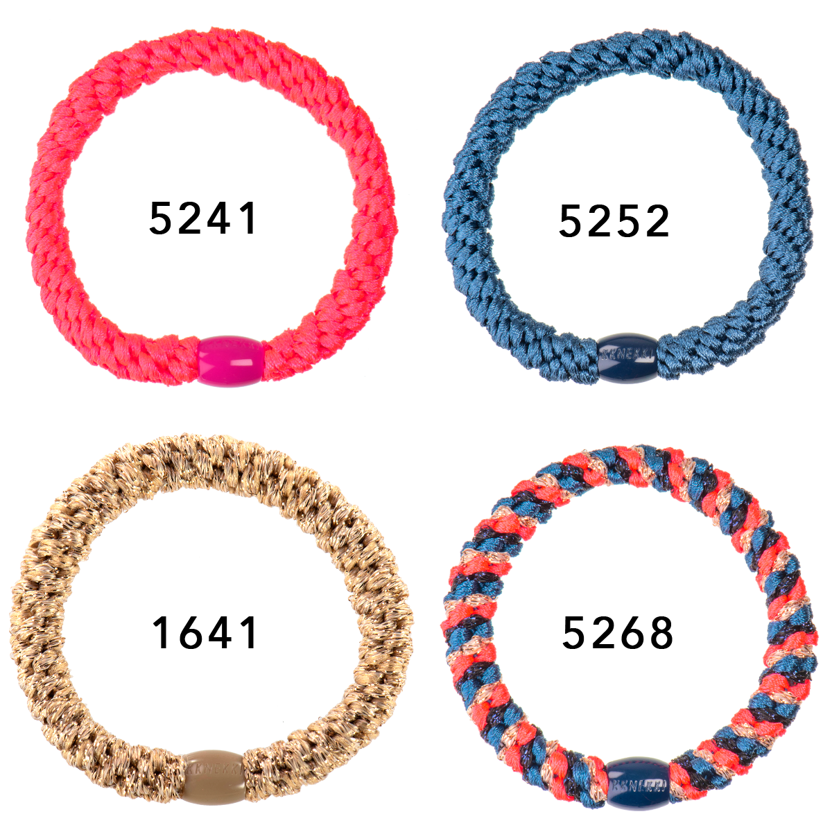 Set Of 4 Neon Pink, Blue and Gold Kknekki Hair Ties