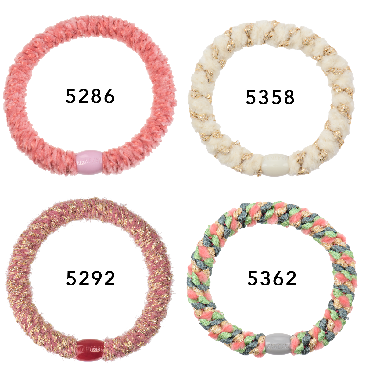 Set Of 4 Pink And Cream Velvet Kknekki Hair Ties