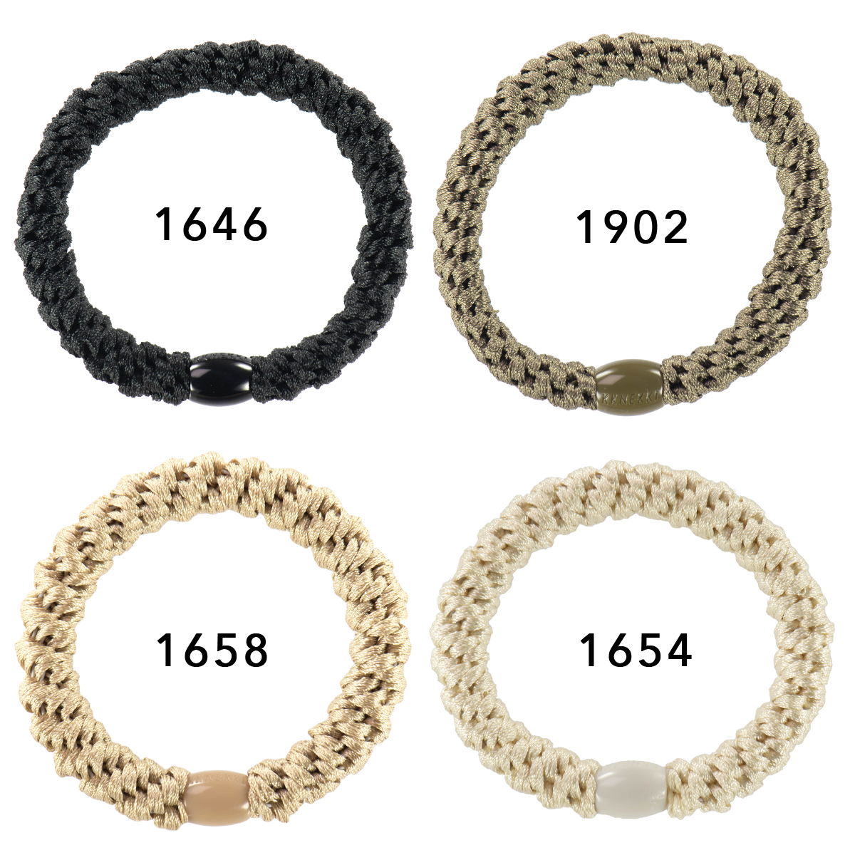 Set Of 4 Black, Mole, Beige And Cream Kknekki Hair Ties