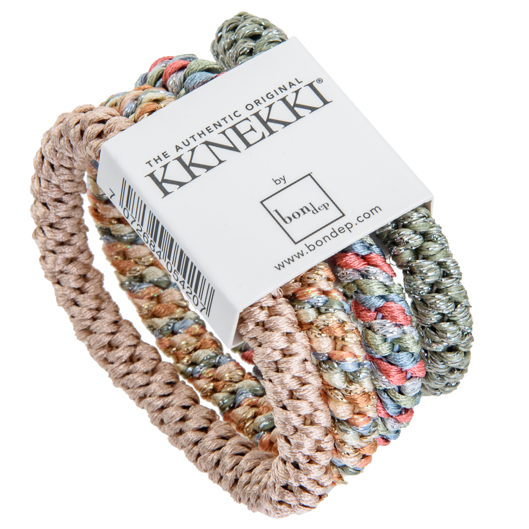 Set Of 4 Beige & Dusty Green Glitter Kknekki Hair Ties