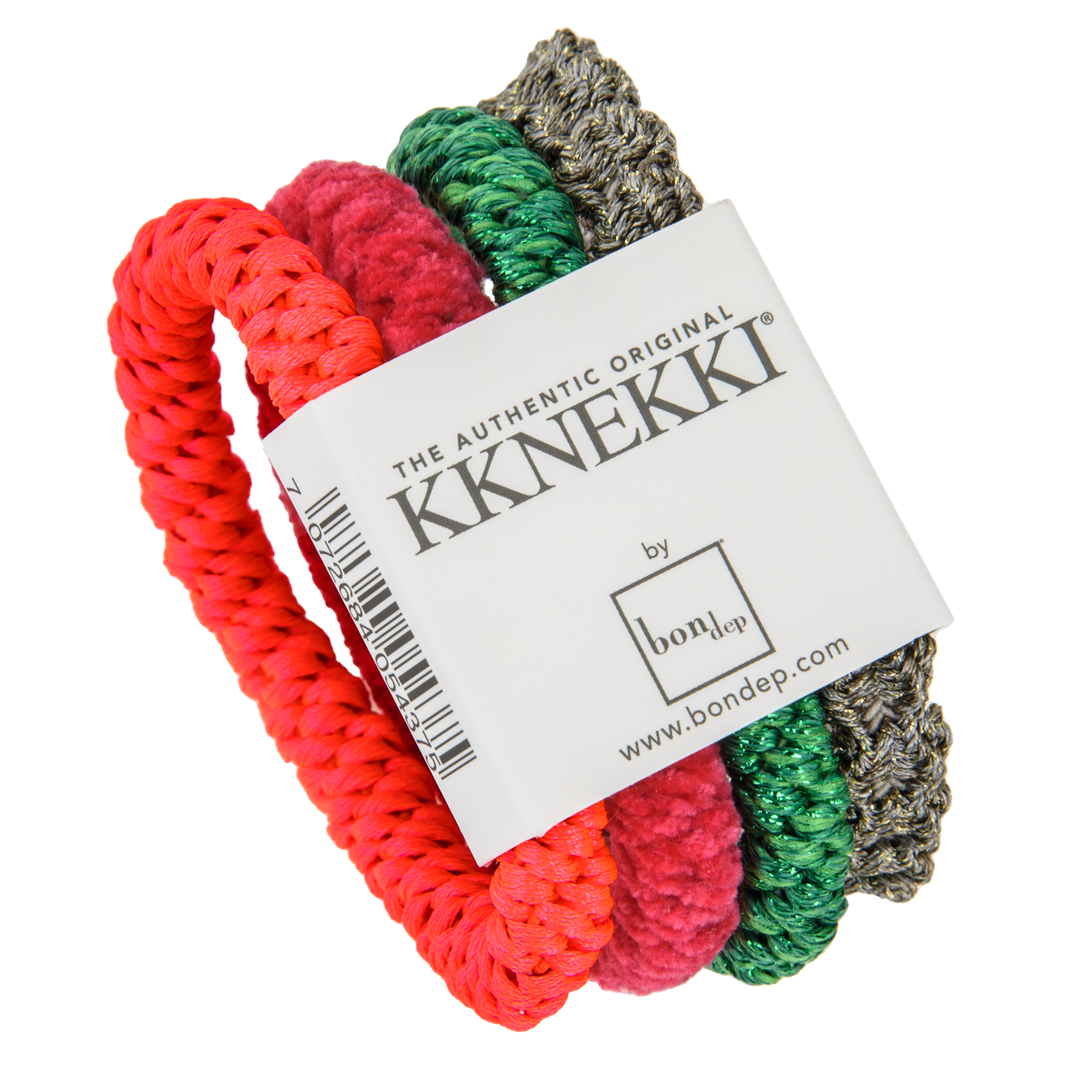Set Of 4 Green, Neon Pink & Linen Kknekki Hair Tie