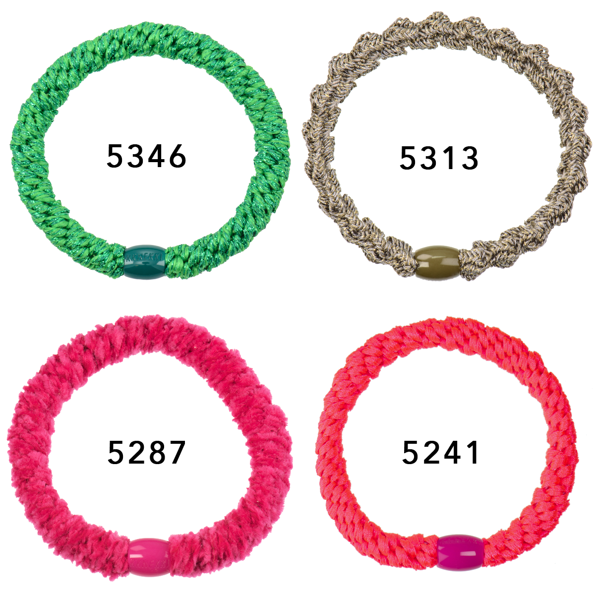 Set Of 4 Green, Neon Pink & Linen Kknekki Hair Tie