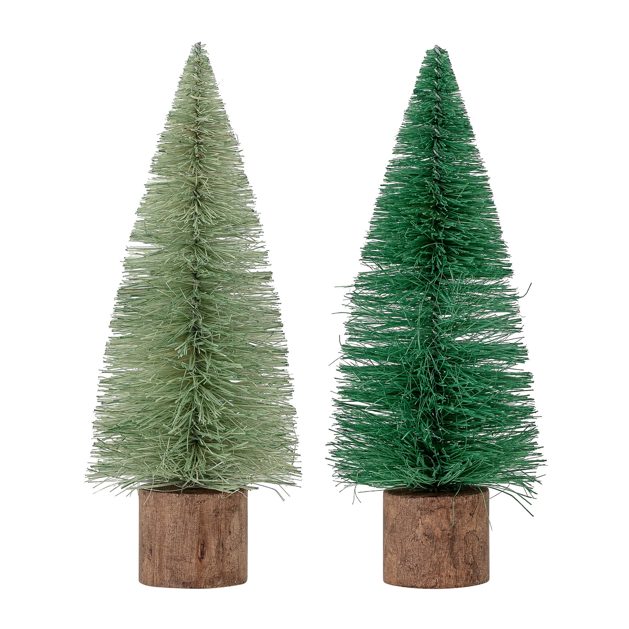 Set Of Two Green Sisal Christmas Tree Decorations