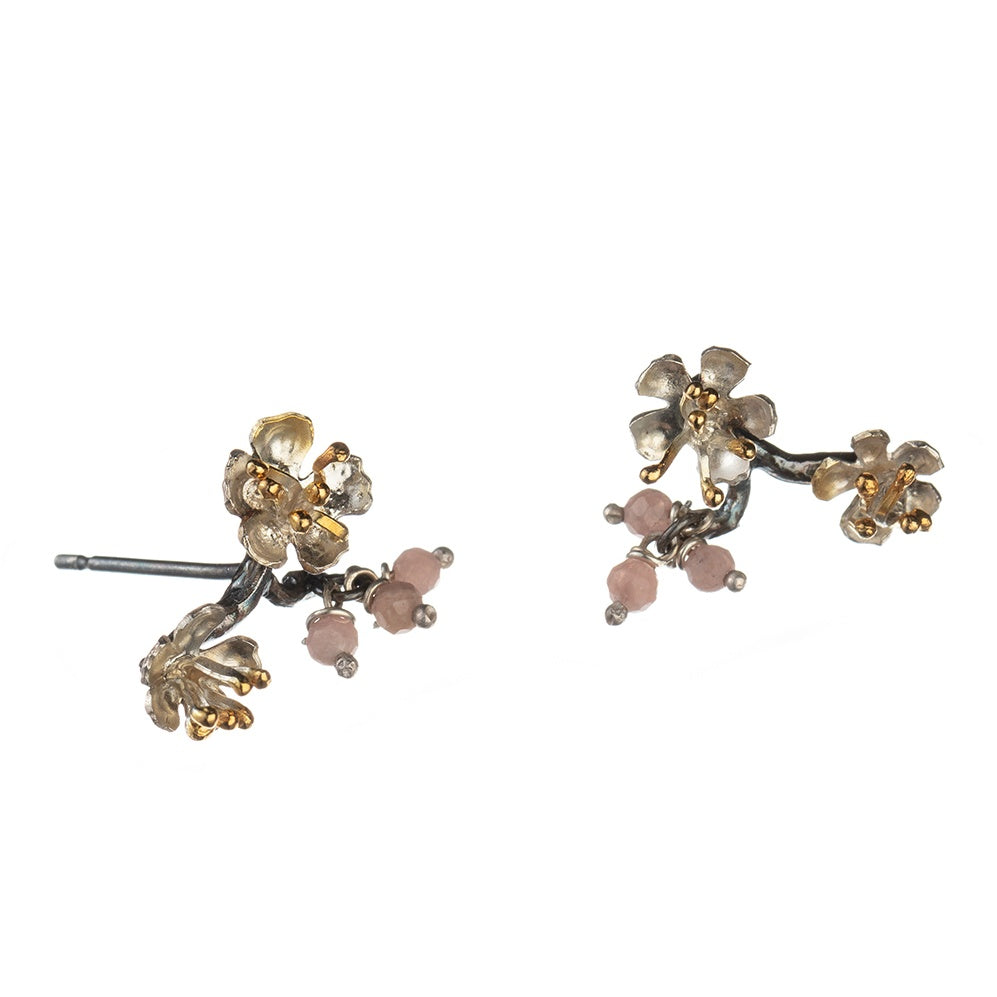 Oxidised Silver Almond Blossom Branch Earrings