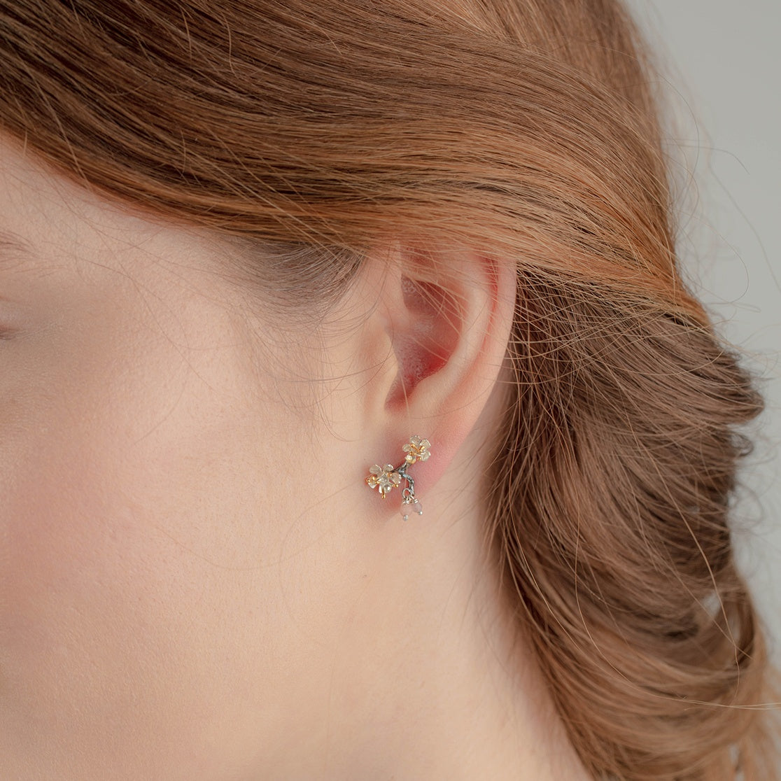Oxidised Silver Almond Blossom Branch Earrings